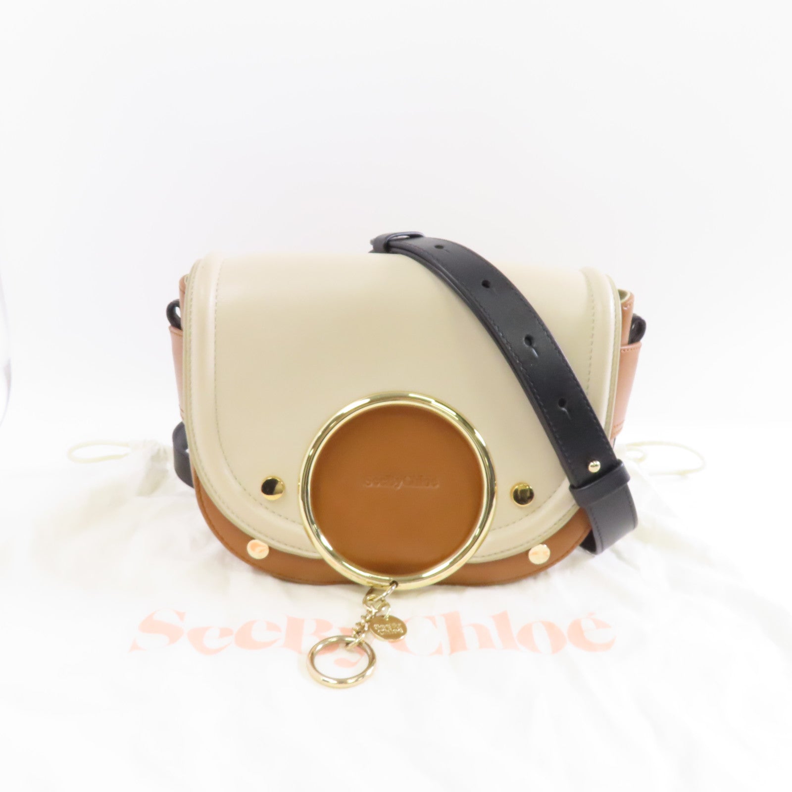 SEE BY CHLOE 牛皮皮革Shoulder Bag金扣肩背袋棕色