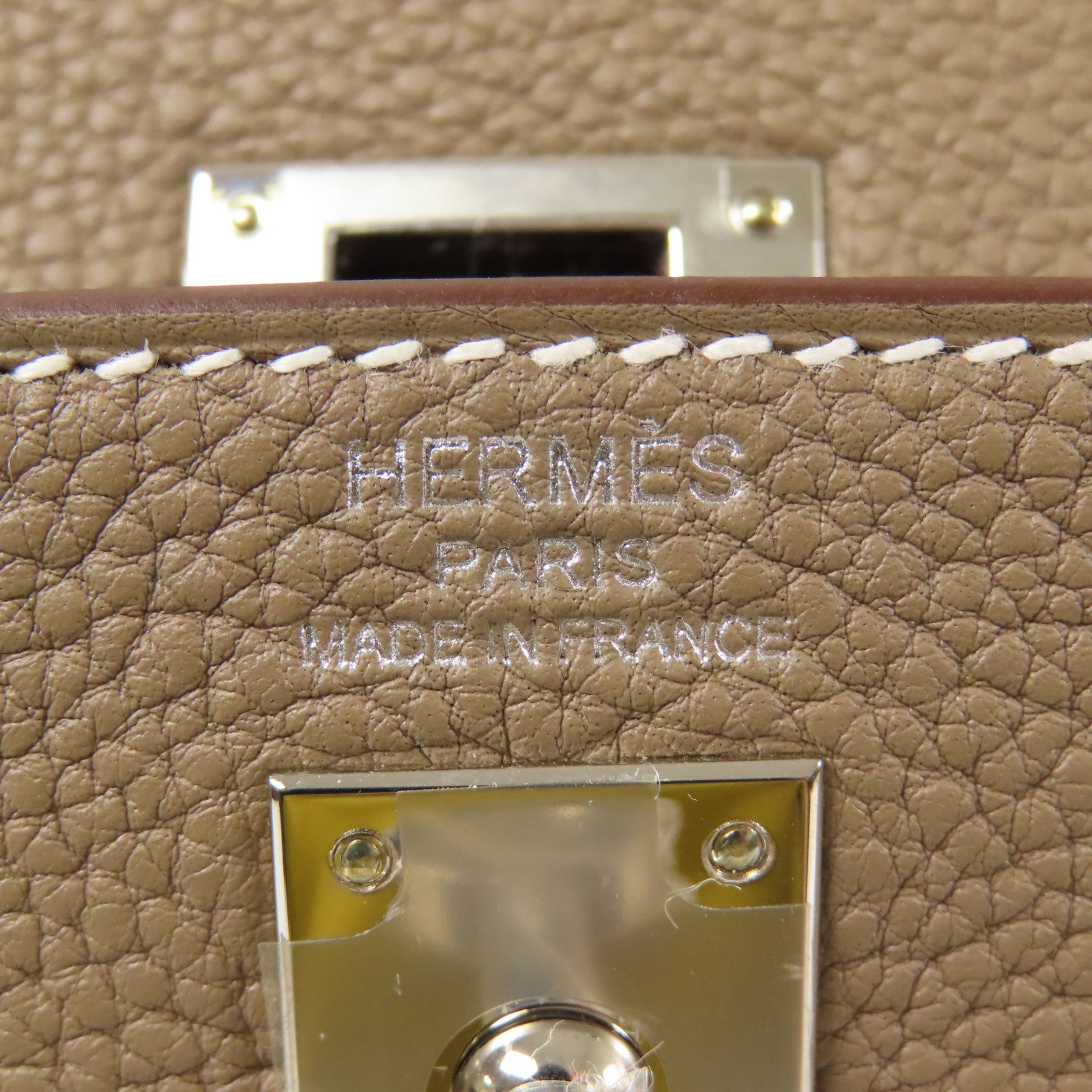 HERMES Togo皮革Kelly 25銀扣手挽肩背兩用袋Etoupe