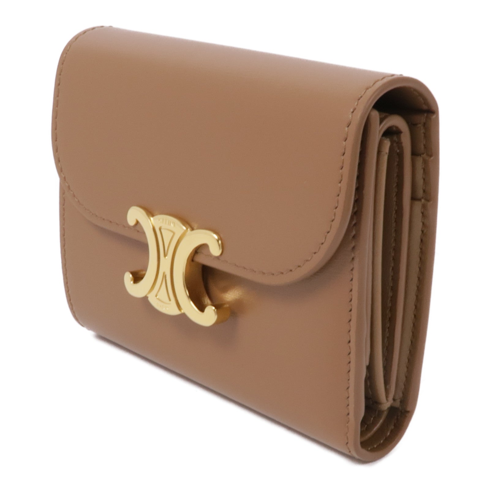CELINE 牛皮皮革Small Flap Triomple Wallet金扣錢包