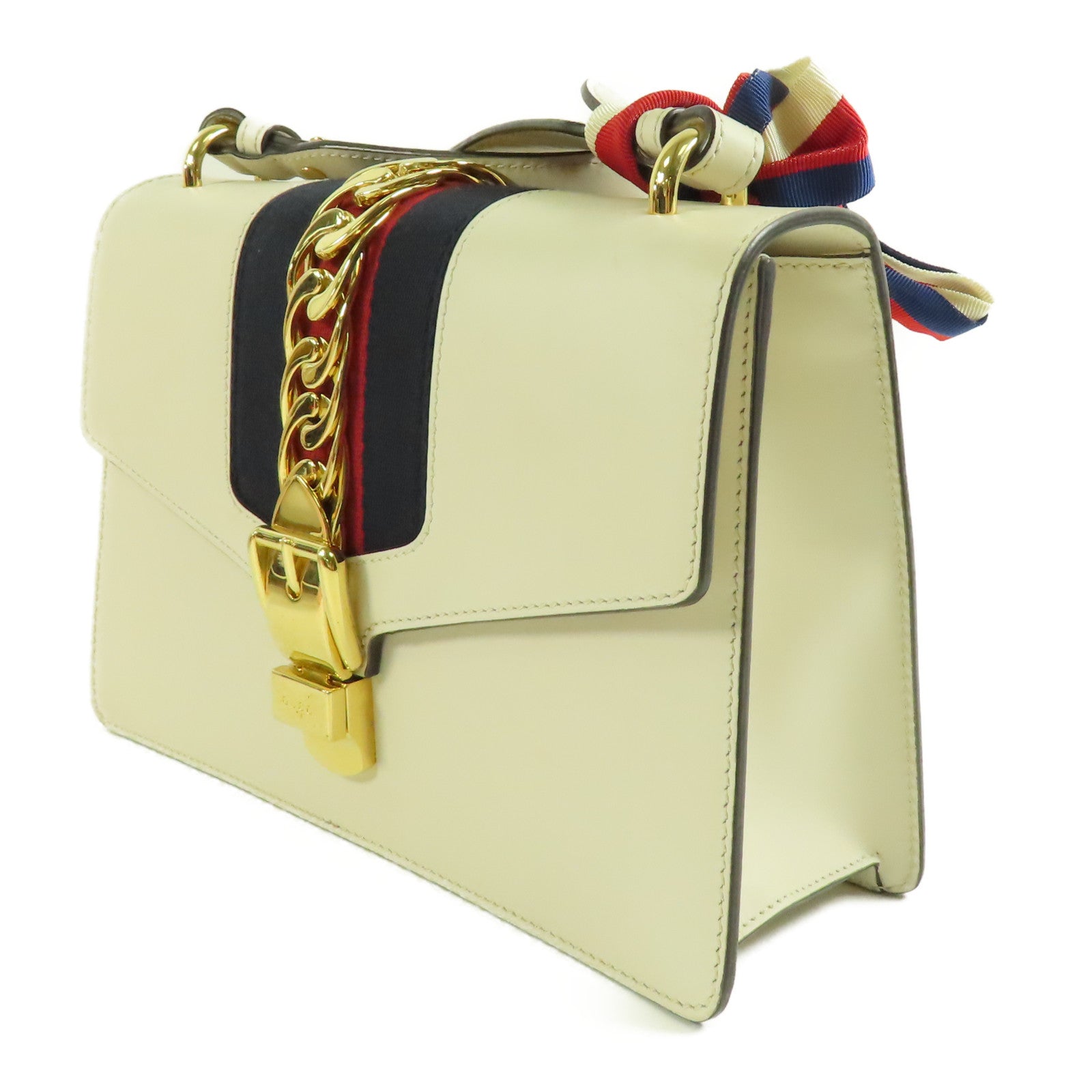 GUCCI GG GHW Sylvie Shoulder Bag Calfskin Leather Beige