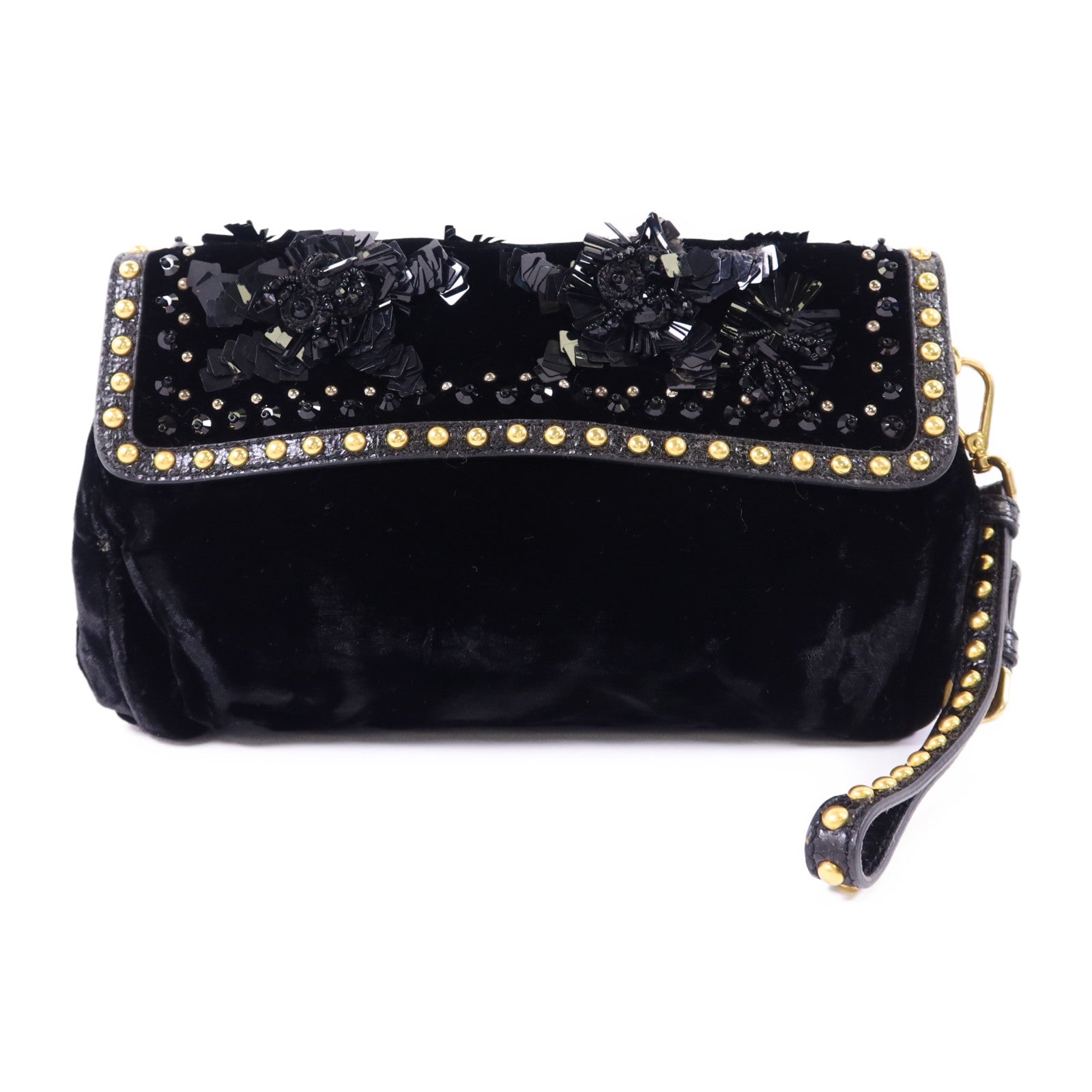 PRADA 天鵝絨/珠片Clutch Bag金扣手拿包BP0277