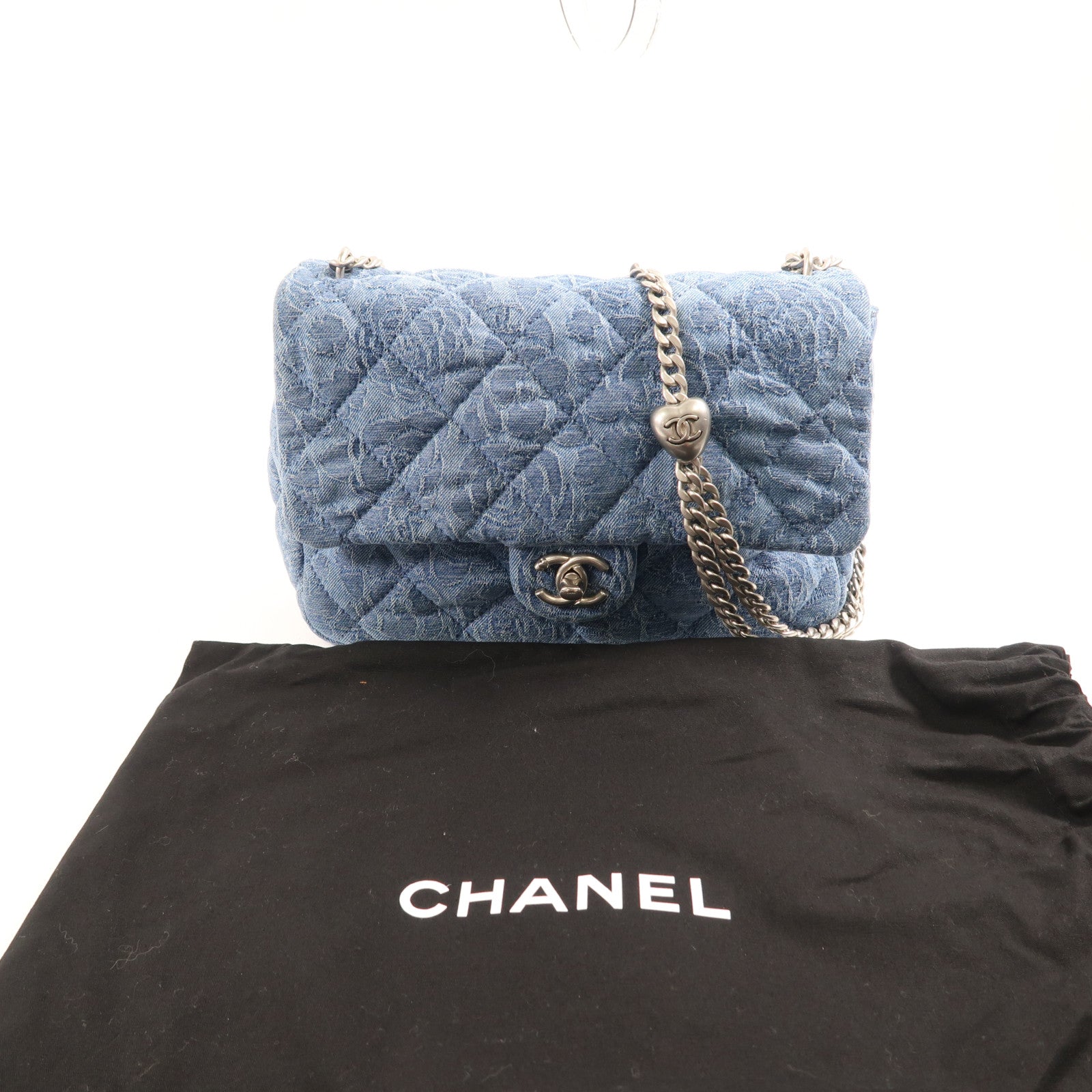 CHANEL 牛仔布Chain Shoulder 銀扣鏈帶肩背袋