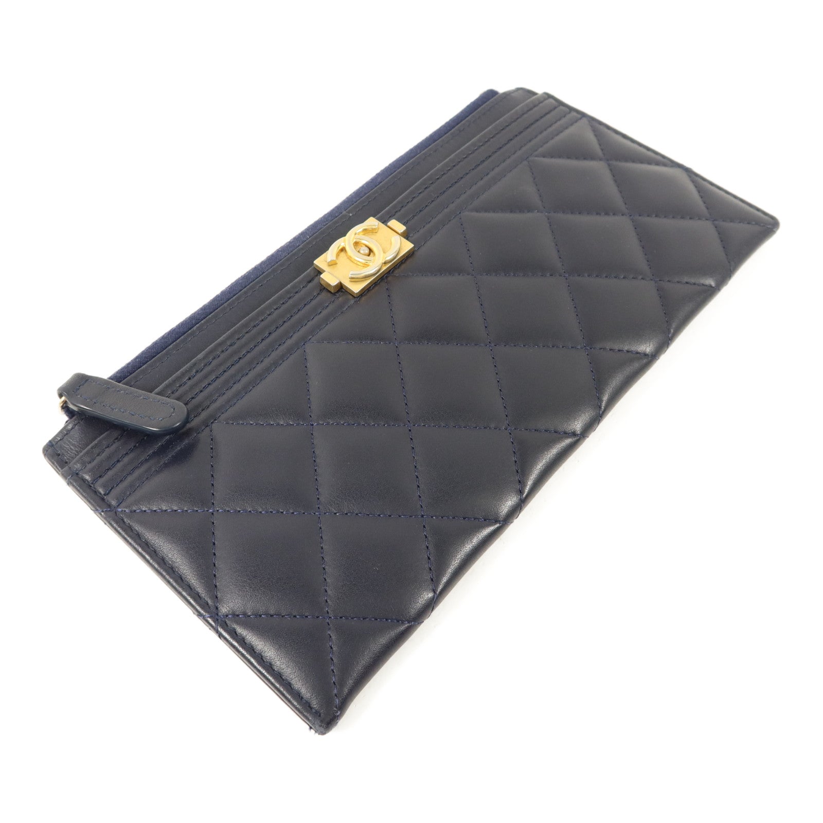 CHANEL 羊皮皮革Boy Zipper Long Wallet長錢包