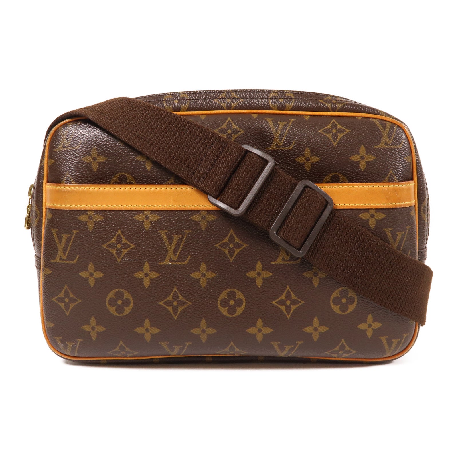 LOUIS VUITTON Monogram Reporter PM金扣肩背袋棕色