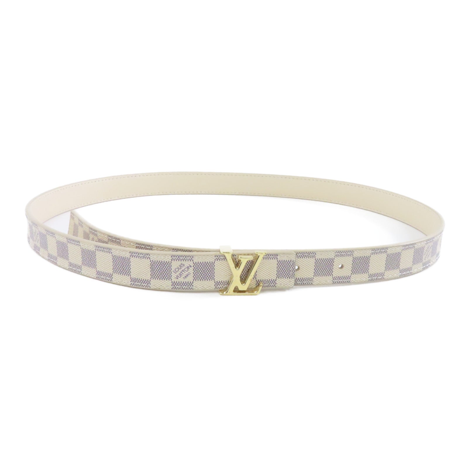LOUIS VUITTON Damier Azur Belt 80cm金扣皮帶米色