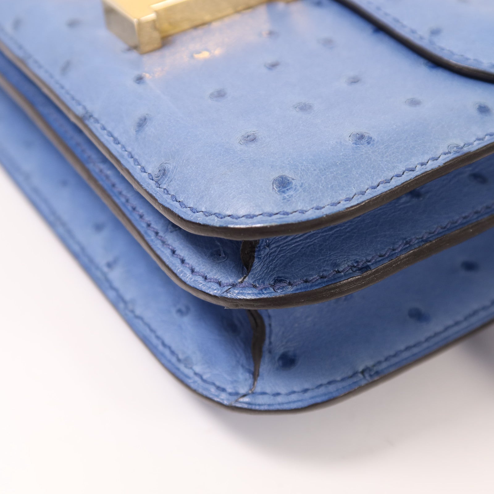 HERMES 【激減優惠】鴕鳥皮革Constance Mini金扣肩背袋Cobalt
