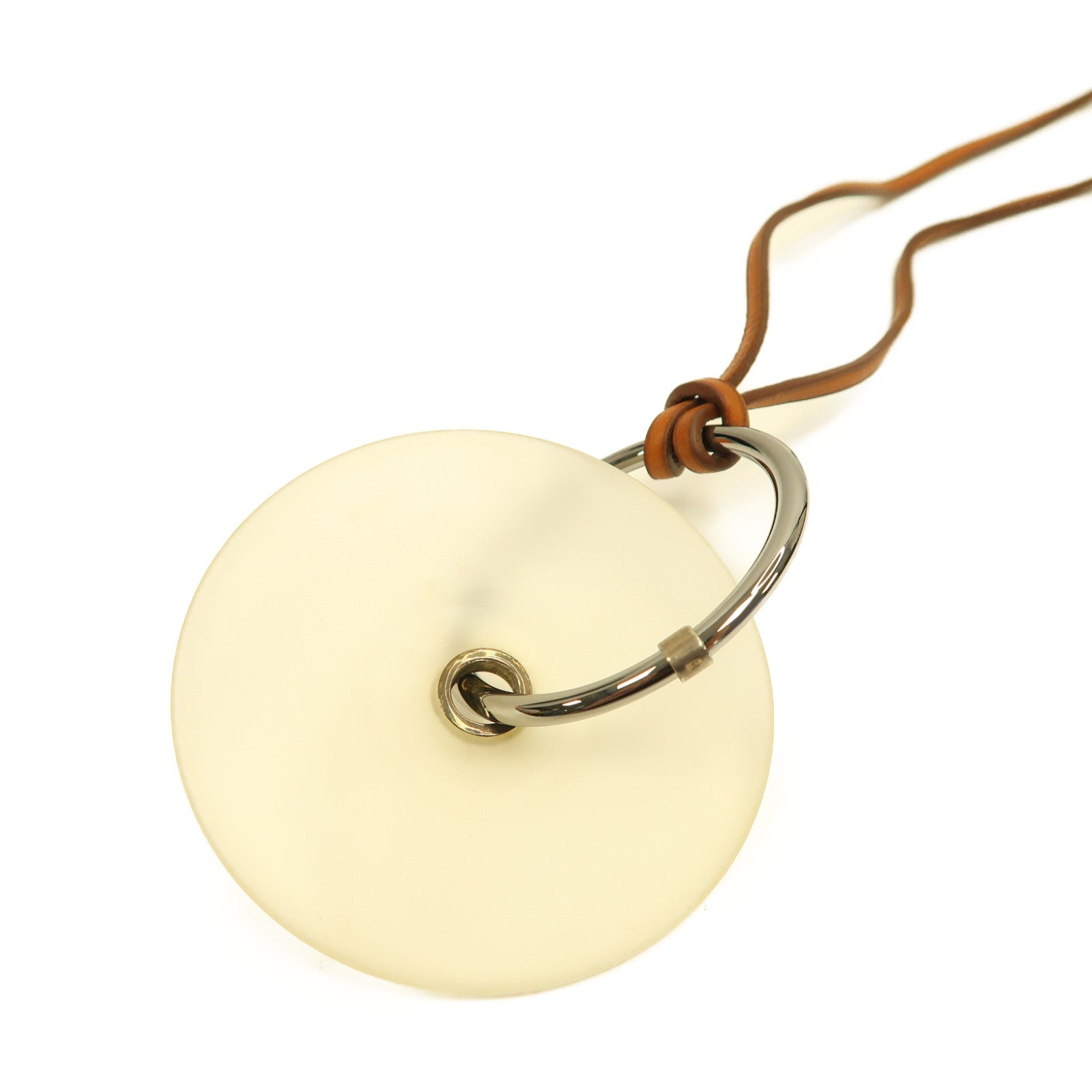 HERMES 【激減優惠】Barenia皮革Pendentif EN Cristal項鏈淺黃褐色