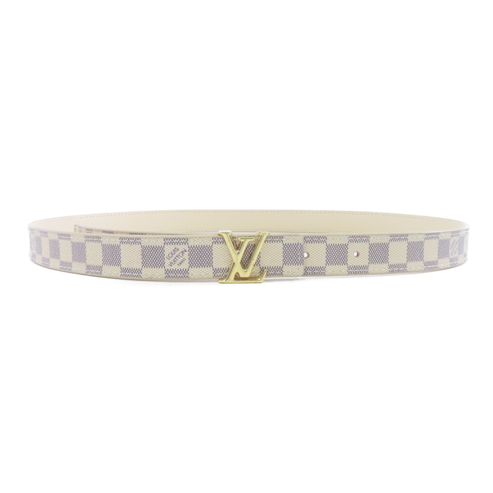 LOUIS VUITTON Damier Azur Belt 80cm金扣皮帶米色