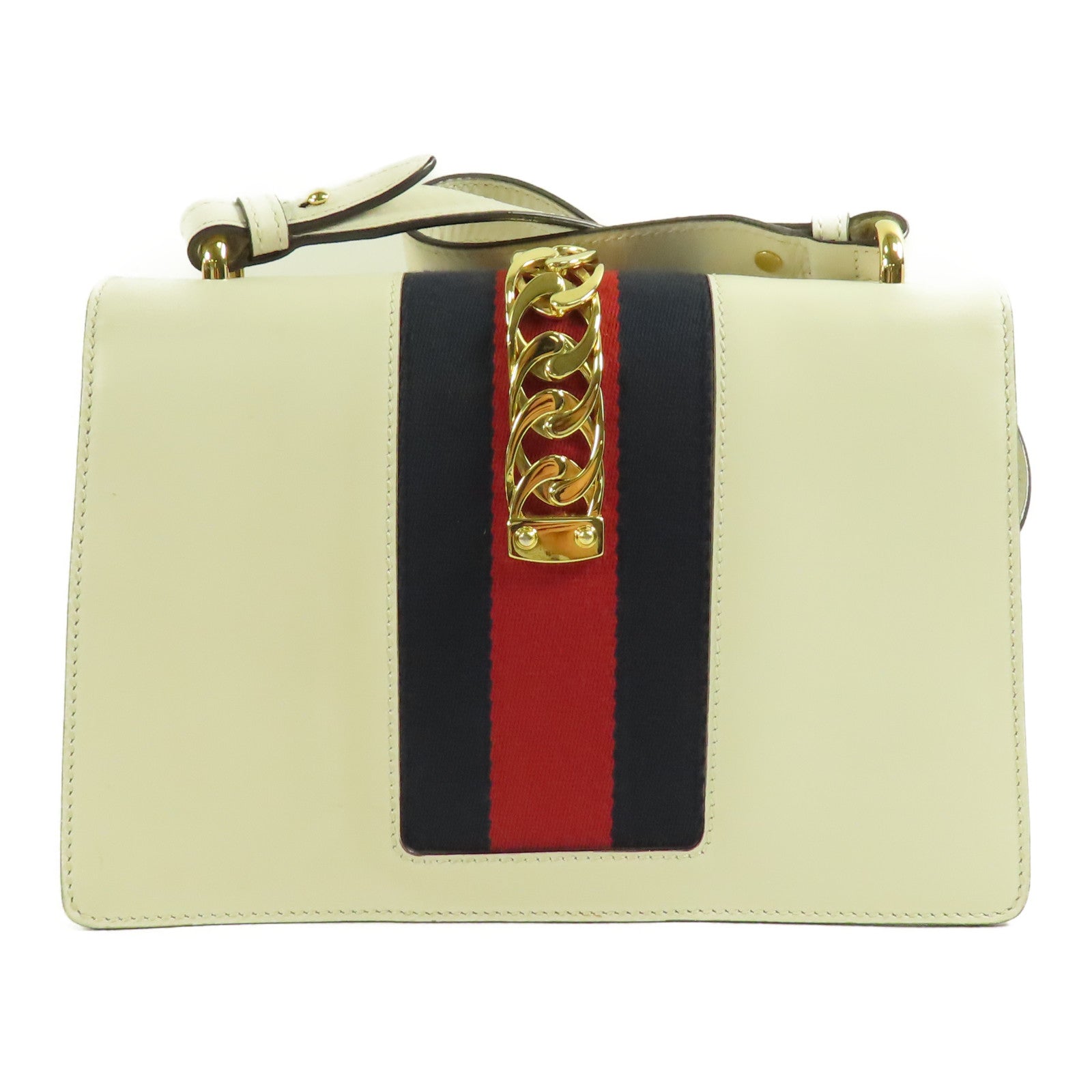 GUCCI GG GHW Sylvie Shoulder Bag Calfskin Leather Beige