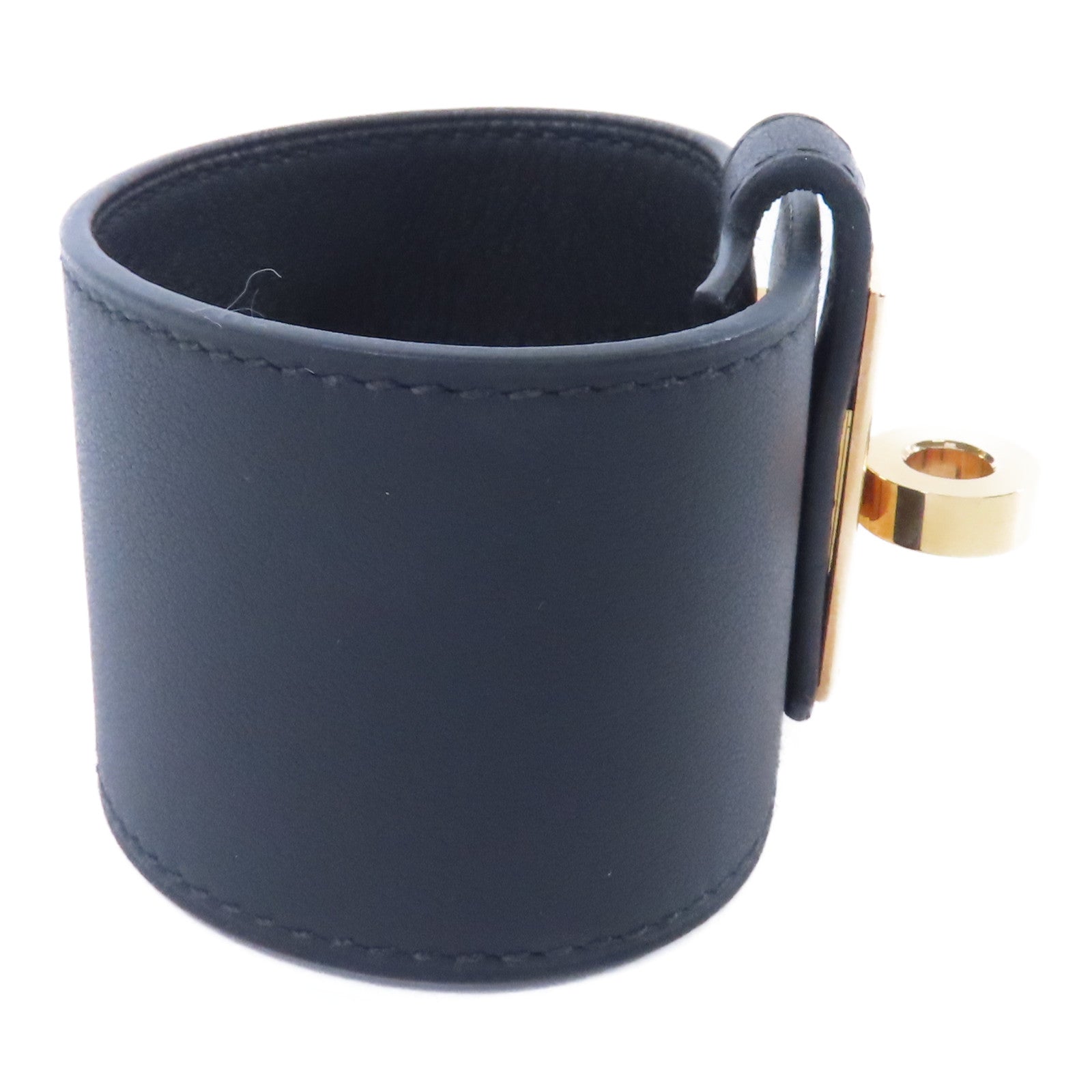 HERMES 牛皮皮革Bracelet金扣手鐲89 Noir/黑色