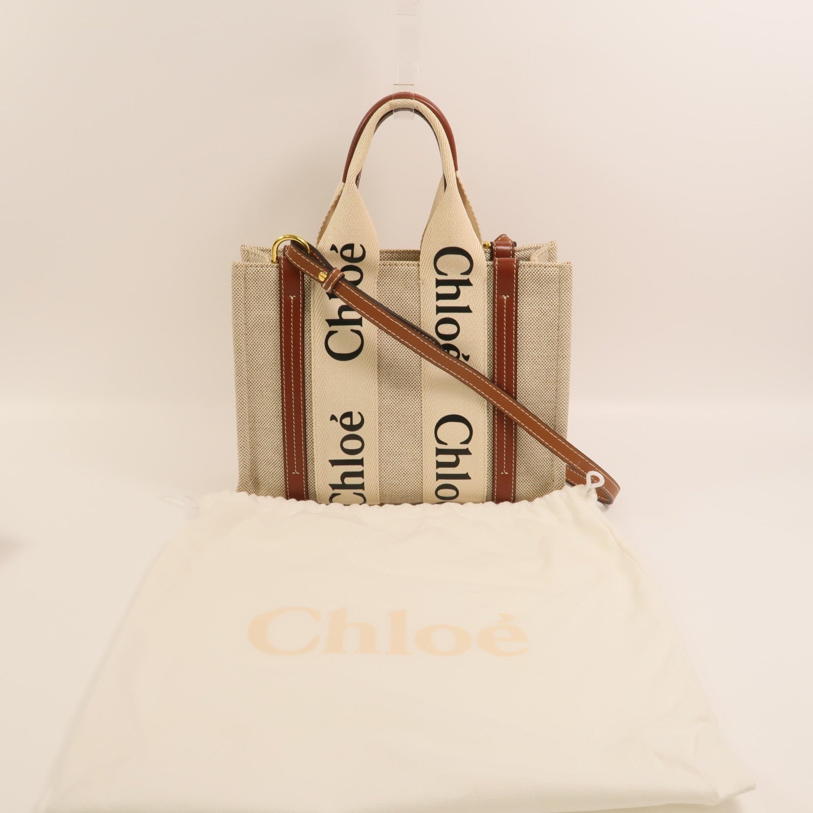Chloe 帆布Woody Small金扣手挽肩背兩用袋