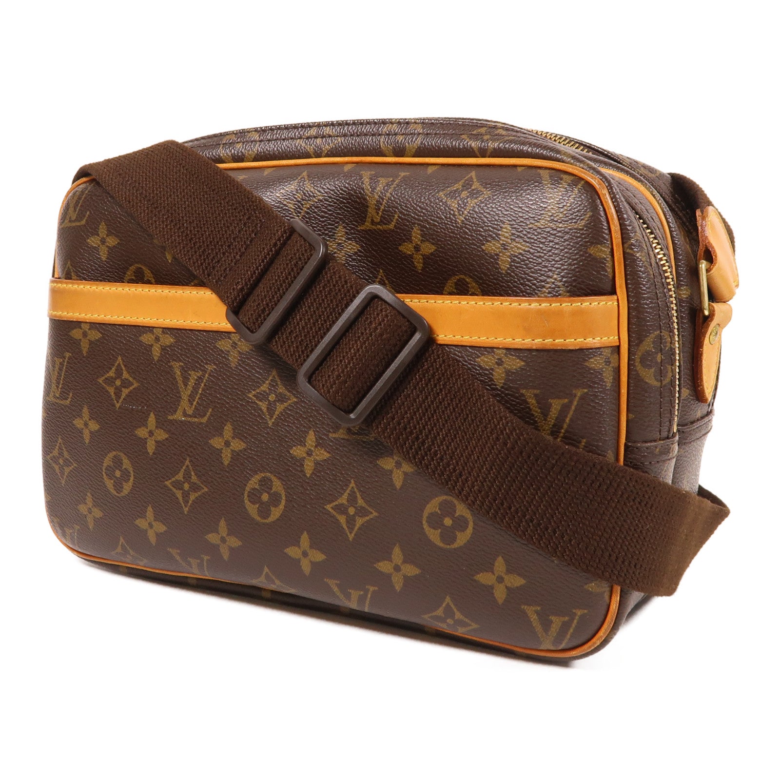 LOUIS VUITTON Monogram Reporter PM金扣肩背袋棕色