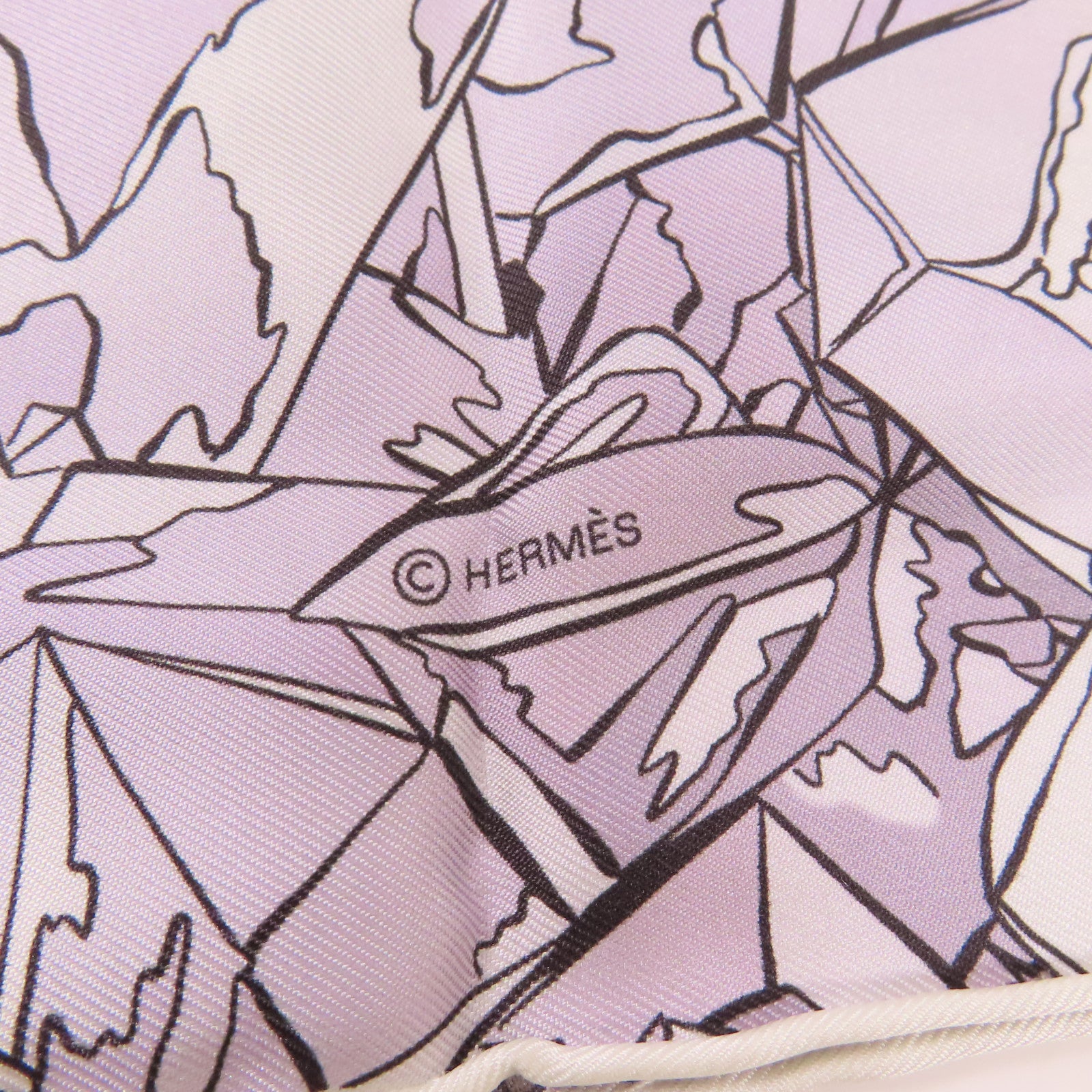 HERMES 絲質Scarf 90x90cm絲巾灰色/白色