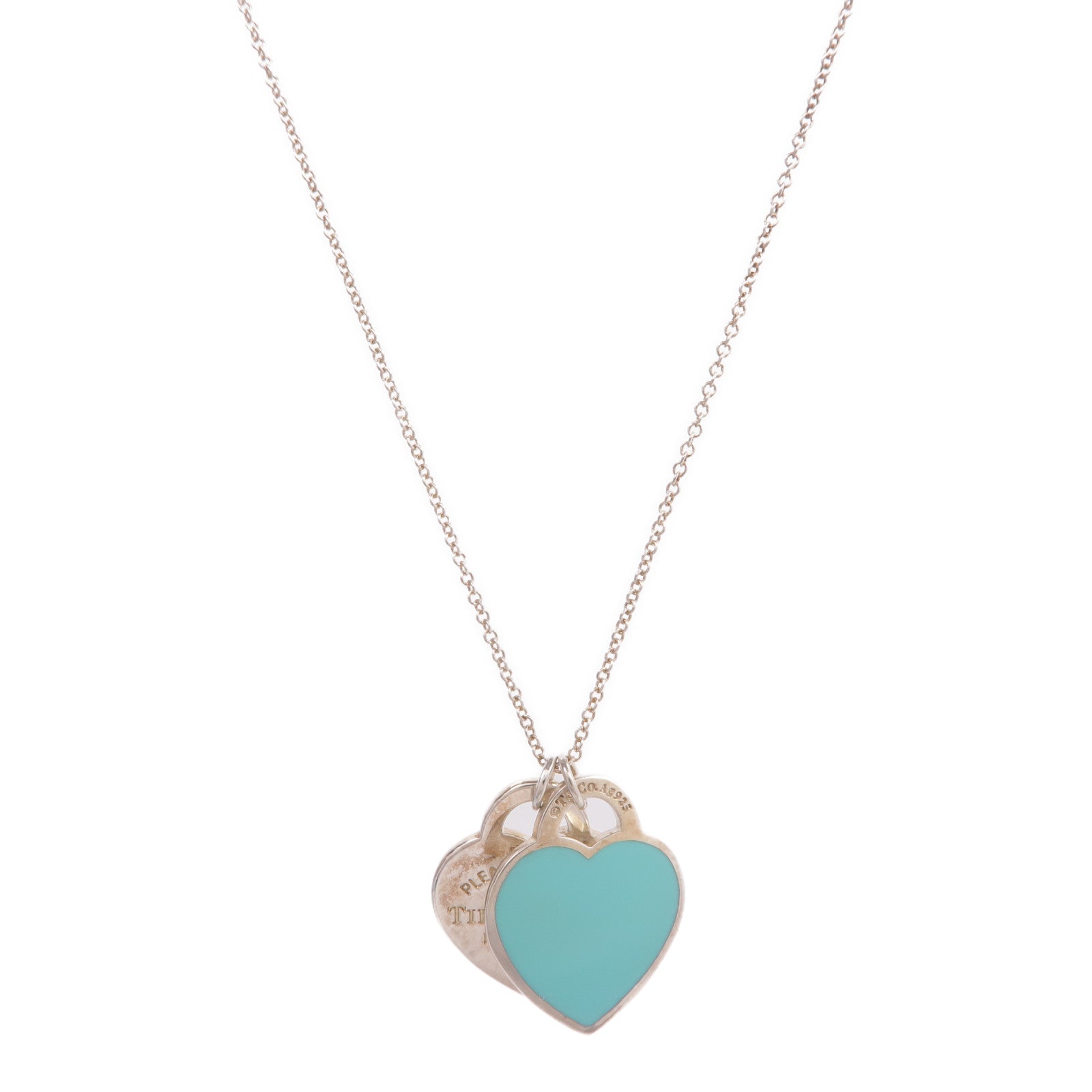 TIFFANY＆CO 925純銀Return To Tiffany Blue Double Heart Tag Pendant項鍊