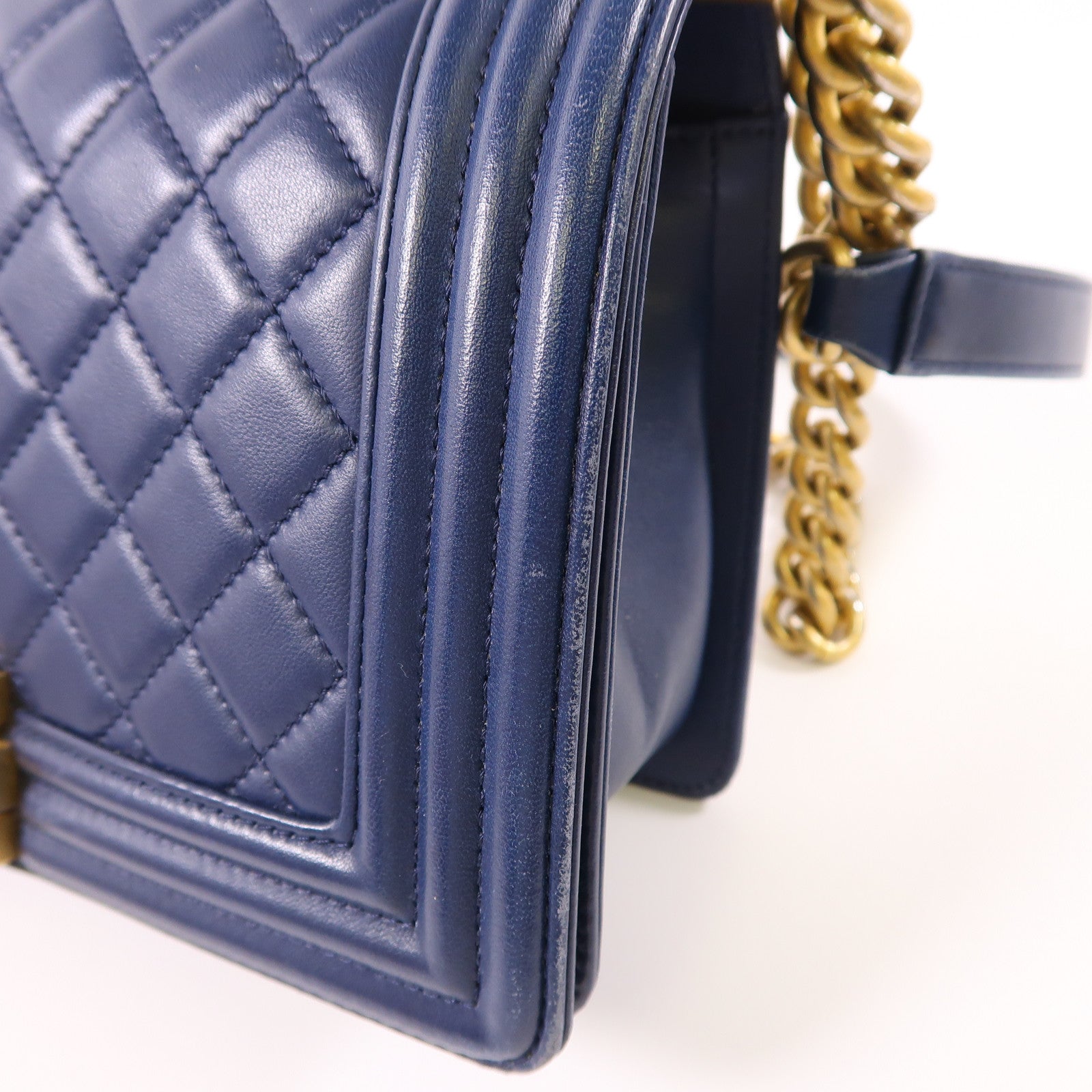 CHANEL CC ¢ÕHW Boy 25cm Chain Shoulder Bag Lambskin Leather Navy