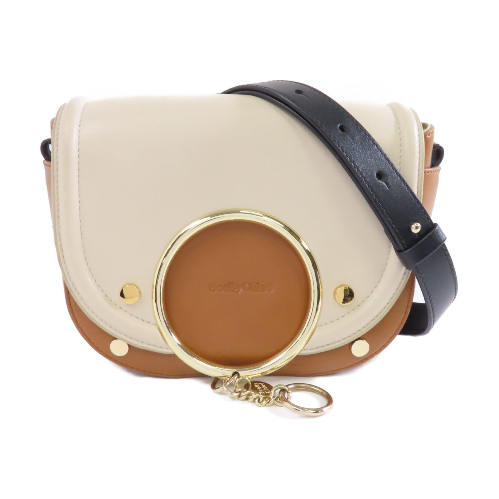 SEE BY CHLOE 牛皮皮革Shoulder Bag金扣肩背袋棕色