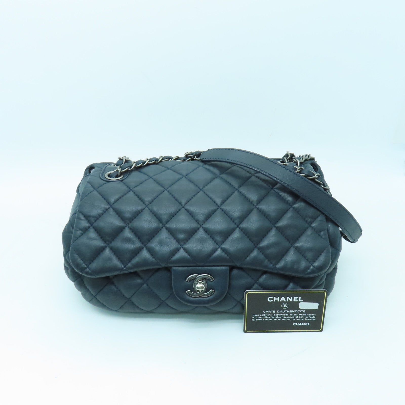 CHANEL **【清倉大減價】菱格皮革Shoulder Bag銀扣肩背袋藍色