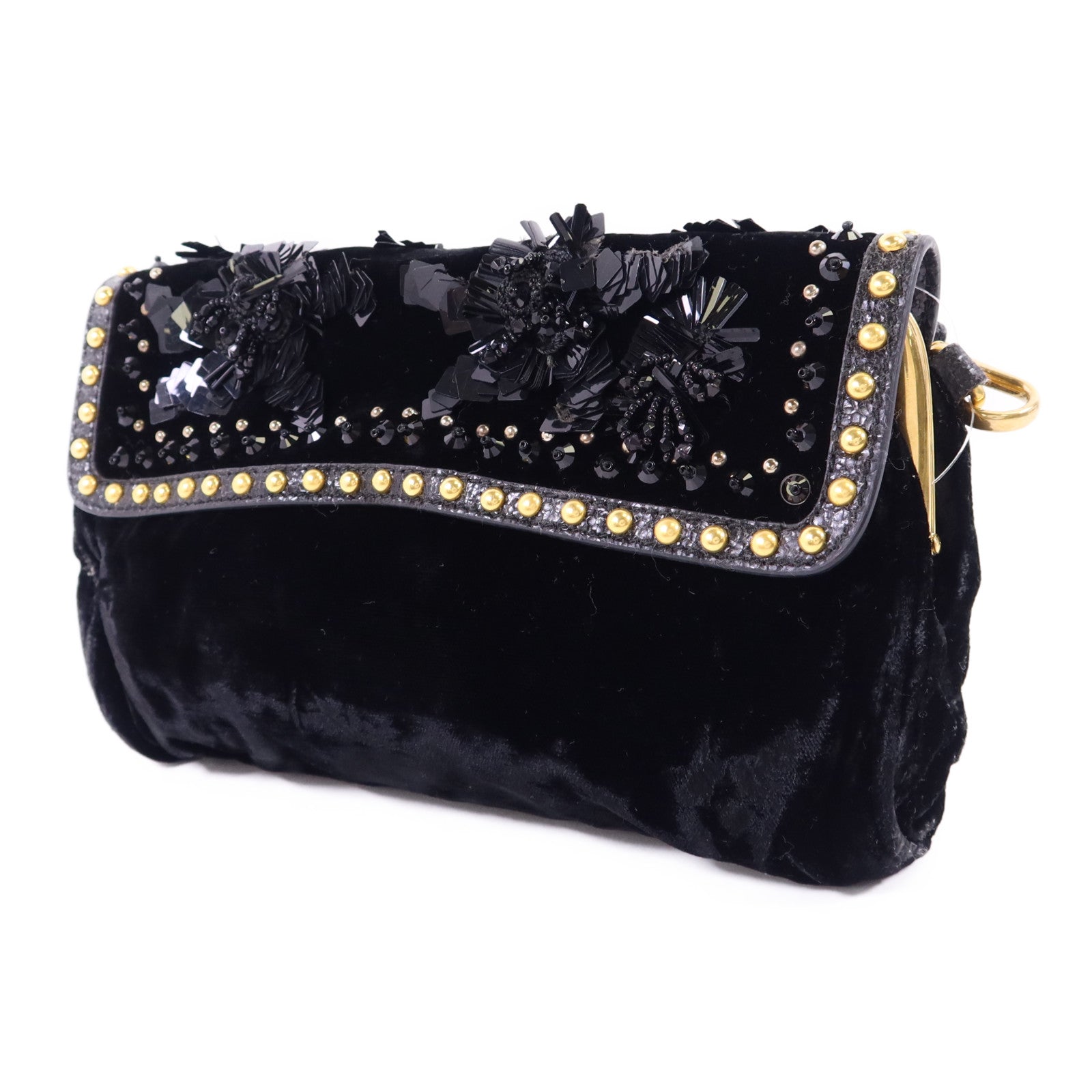 PRADA 天鵝絨/珠片Clutch Bag金扣手拿包BP0277