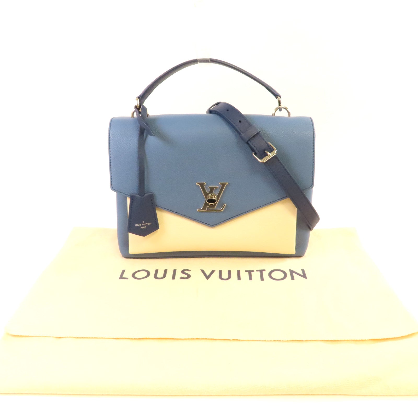 LOUIS VUITTON 【激減優惠】牛皮皮革My Lockme銀扣手挽肩背兩用袋藍色/白色