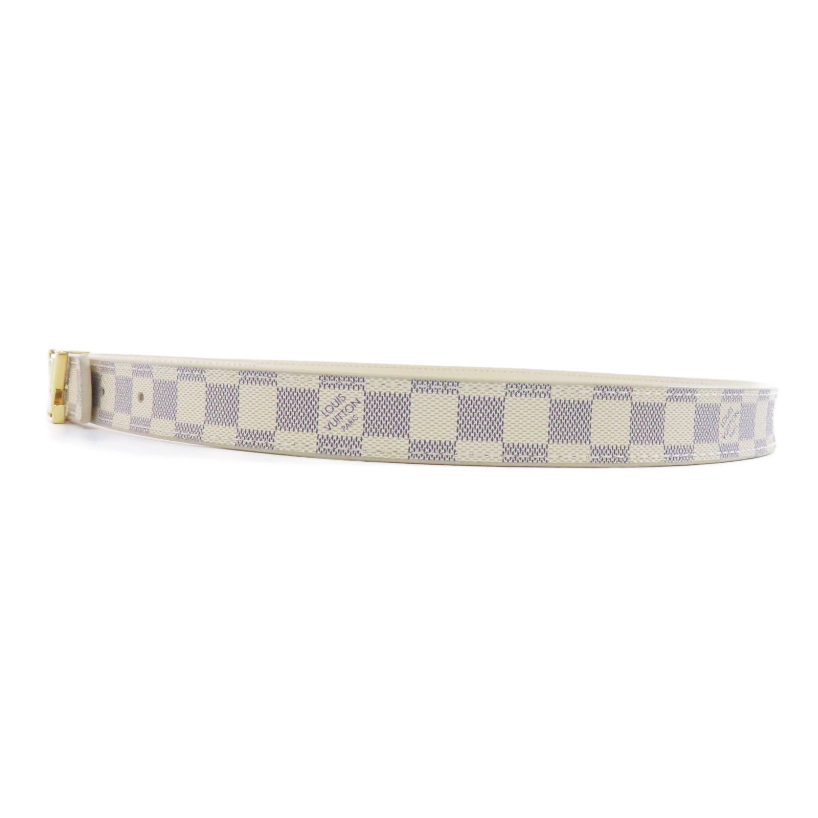 LOUIS VUITTON Damier Azur Belt 80cm金扣皮帶米色