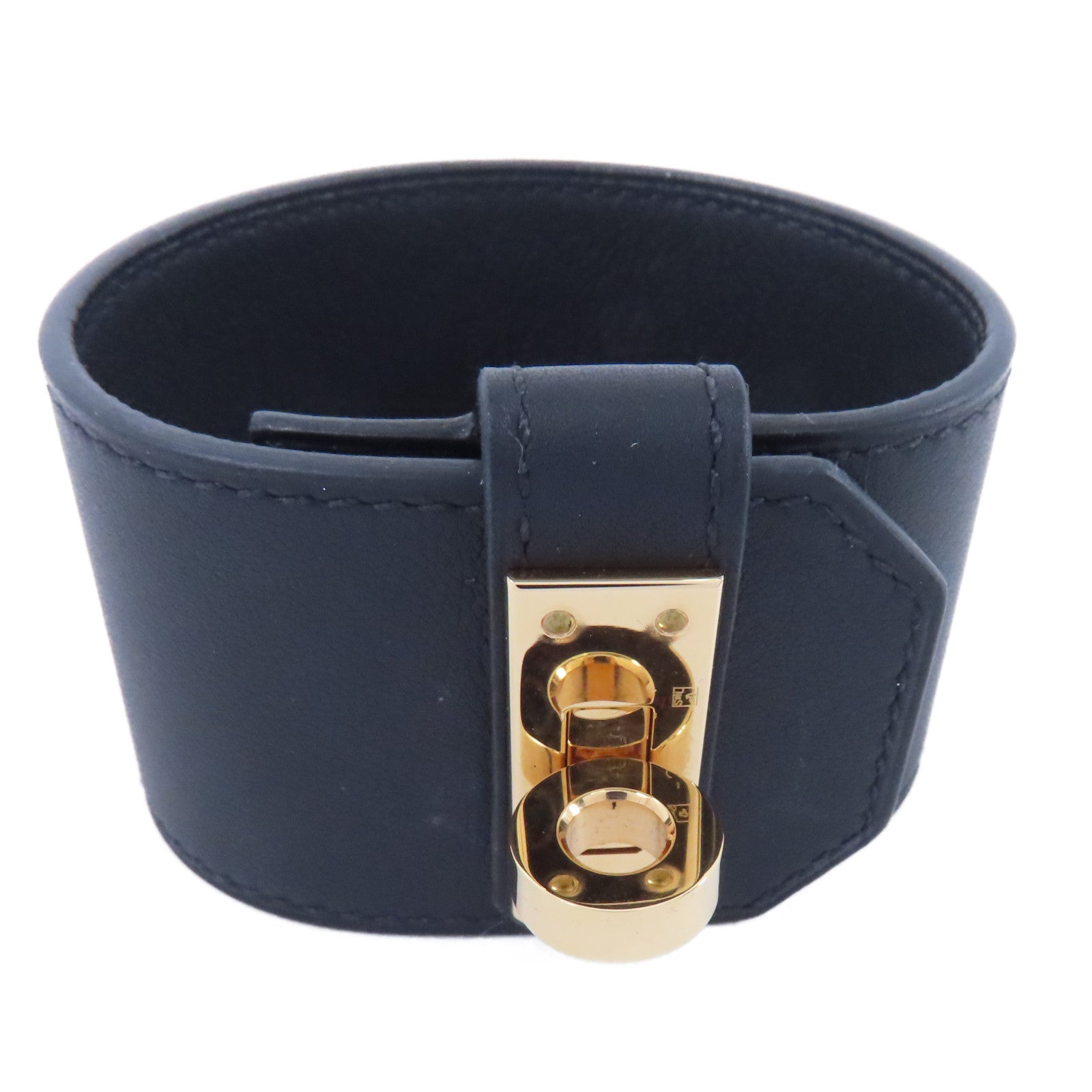 HERMES 牛皮皮革Bracelet金扣手鐲89 Noir/黑色