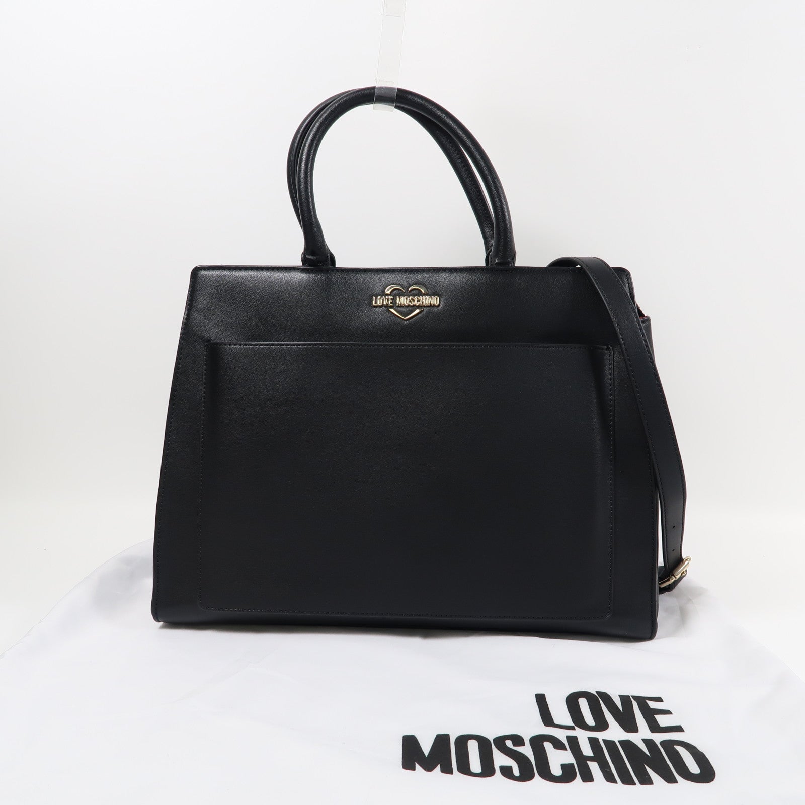 MOSCHINO 塗層帆布2 Way Bag銀扣手挽肩背兩用袋黑色