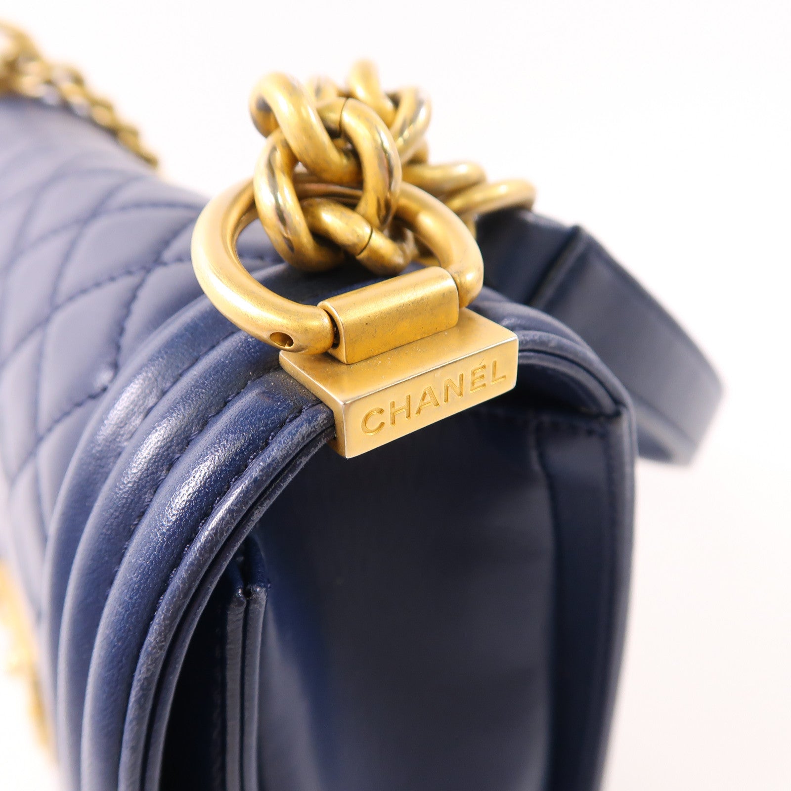 CHANEL CC ¢ÕHW Boy 25cm Chain Shoulder Bag Lambskin Leather Navy