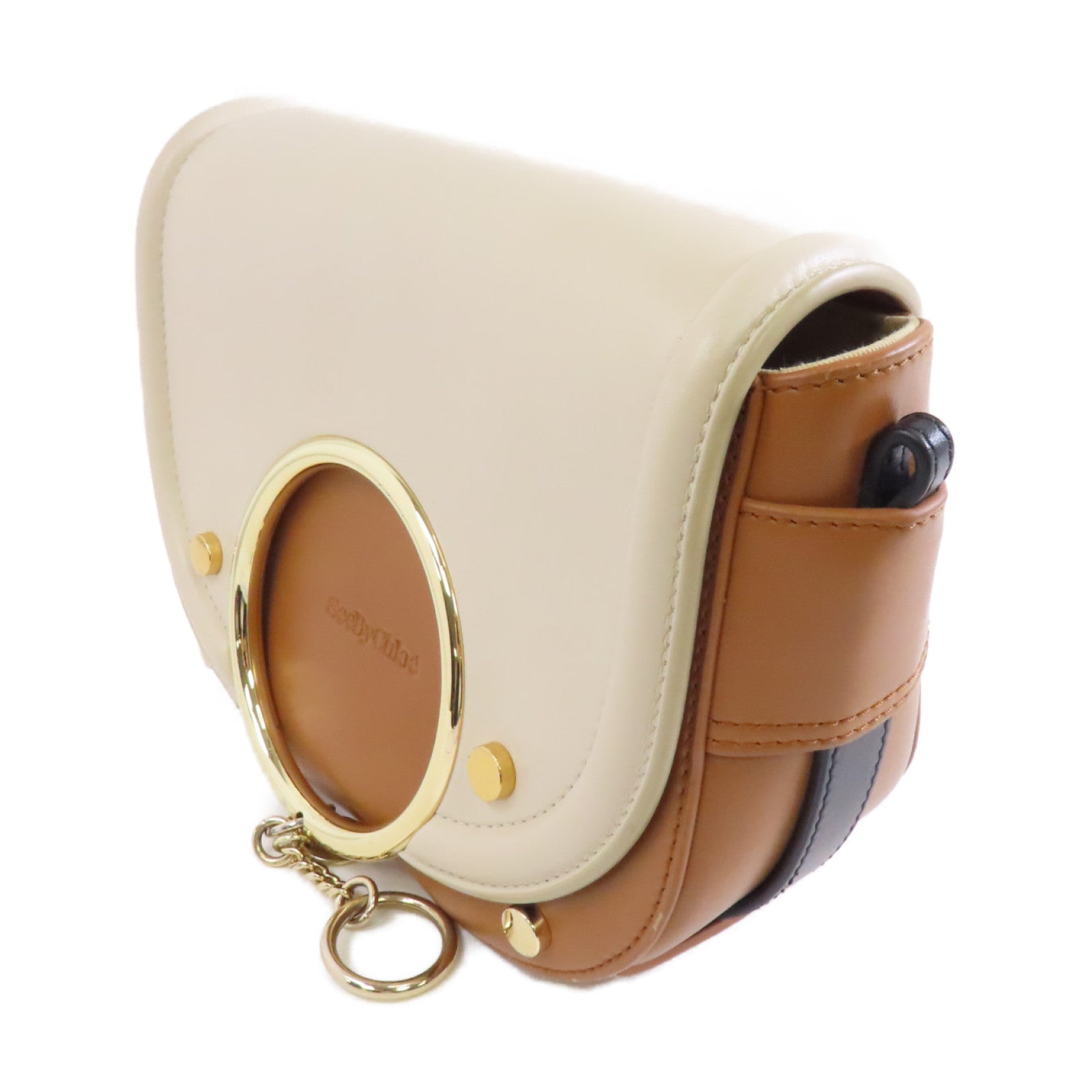 SEE BY CHLOE 牛皮皮革Shoulder Bag金扣肩背袋棕色