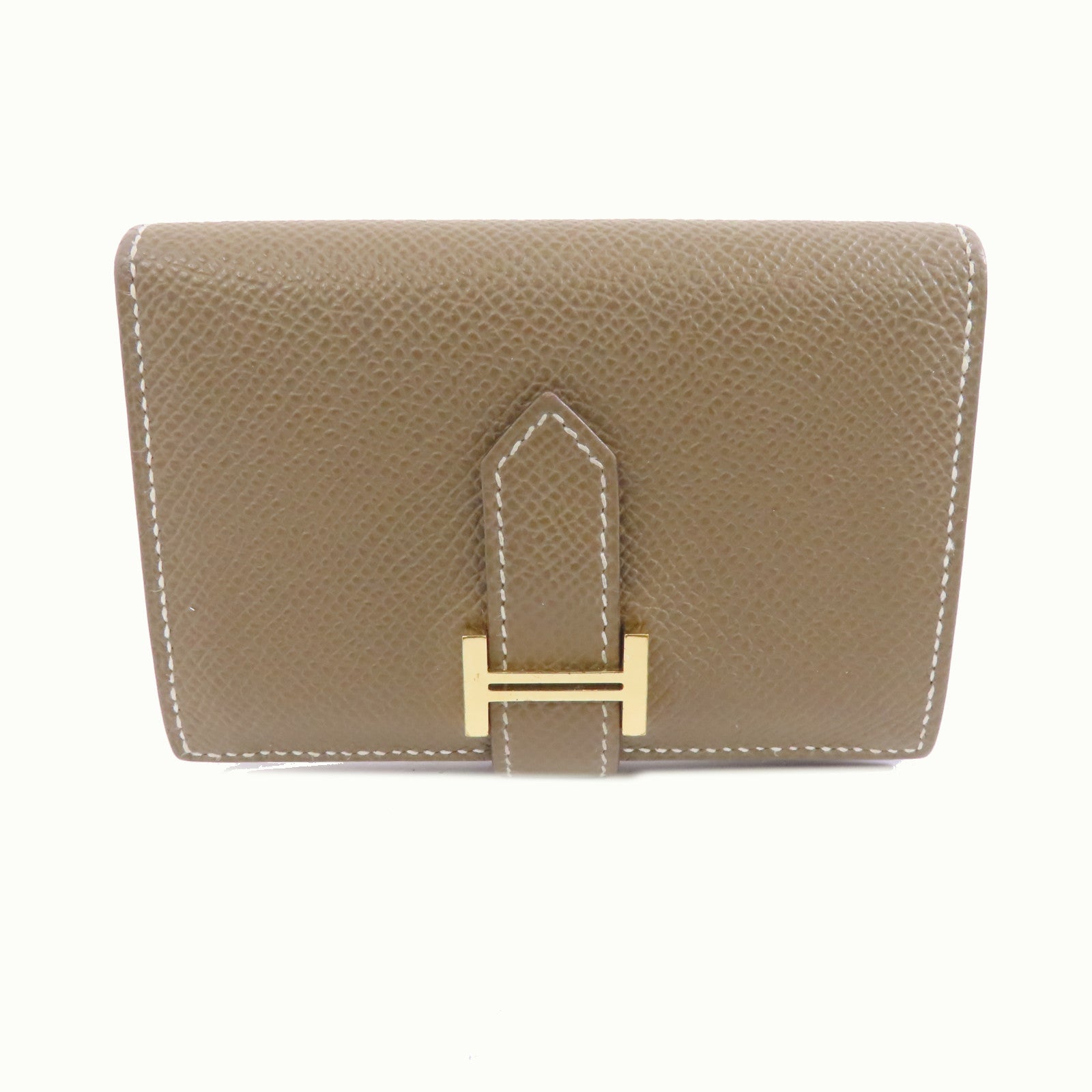 HERMES Epsom皮革Bearn Card Case金扣卡片套Etoupe/米灰色