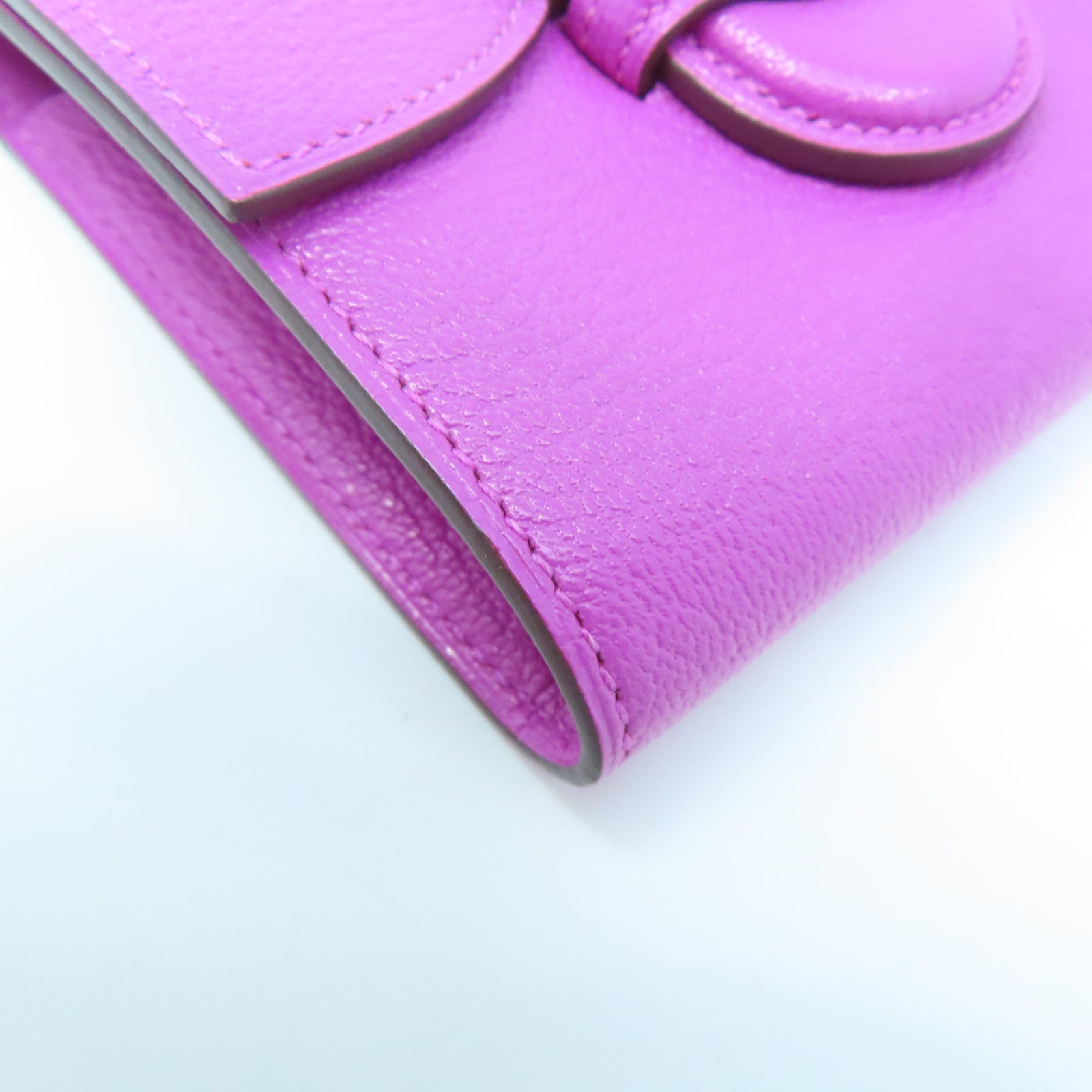 HERMES Chevre Leather Nevelle Petite Marco Silver Buckle Wallet Rose