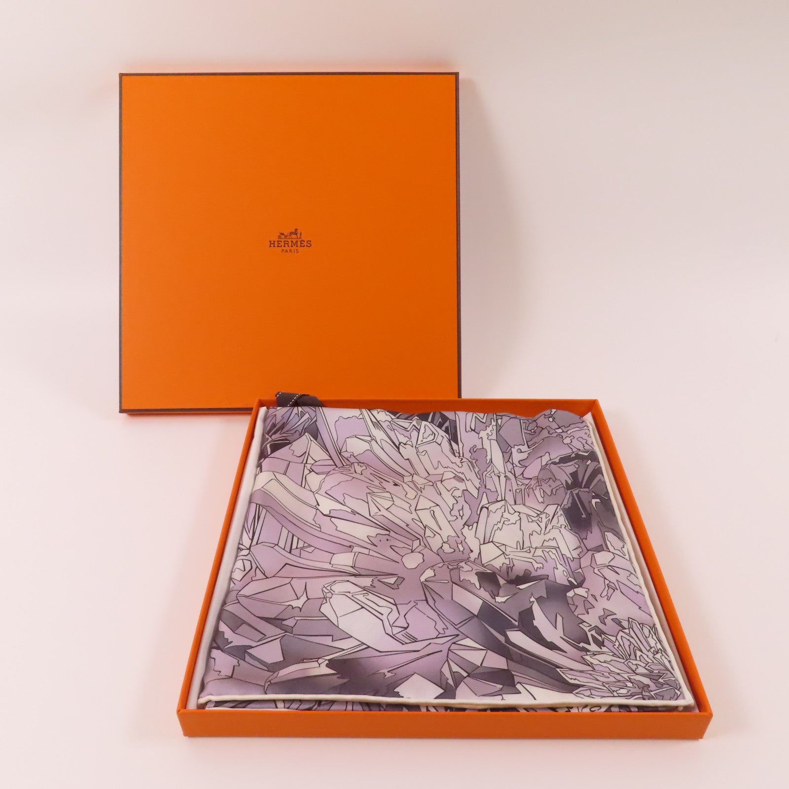 HERMES 絲質Scarf 90x90cm絲巾灰色/白色