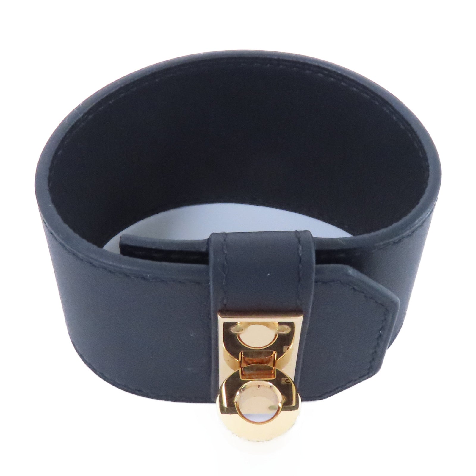 HERMES 牛皮皮革Bracelet金扣手鐲89 Noir/黑色