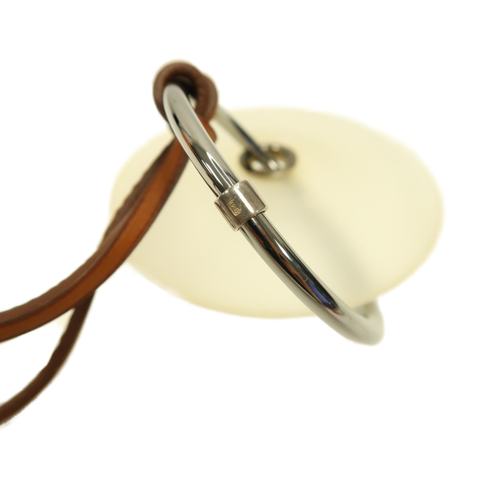 HERMES 【激減優惠】Barenia皮革Pendentif EN Cristal項鏈淺黃褐色