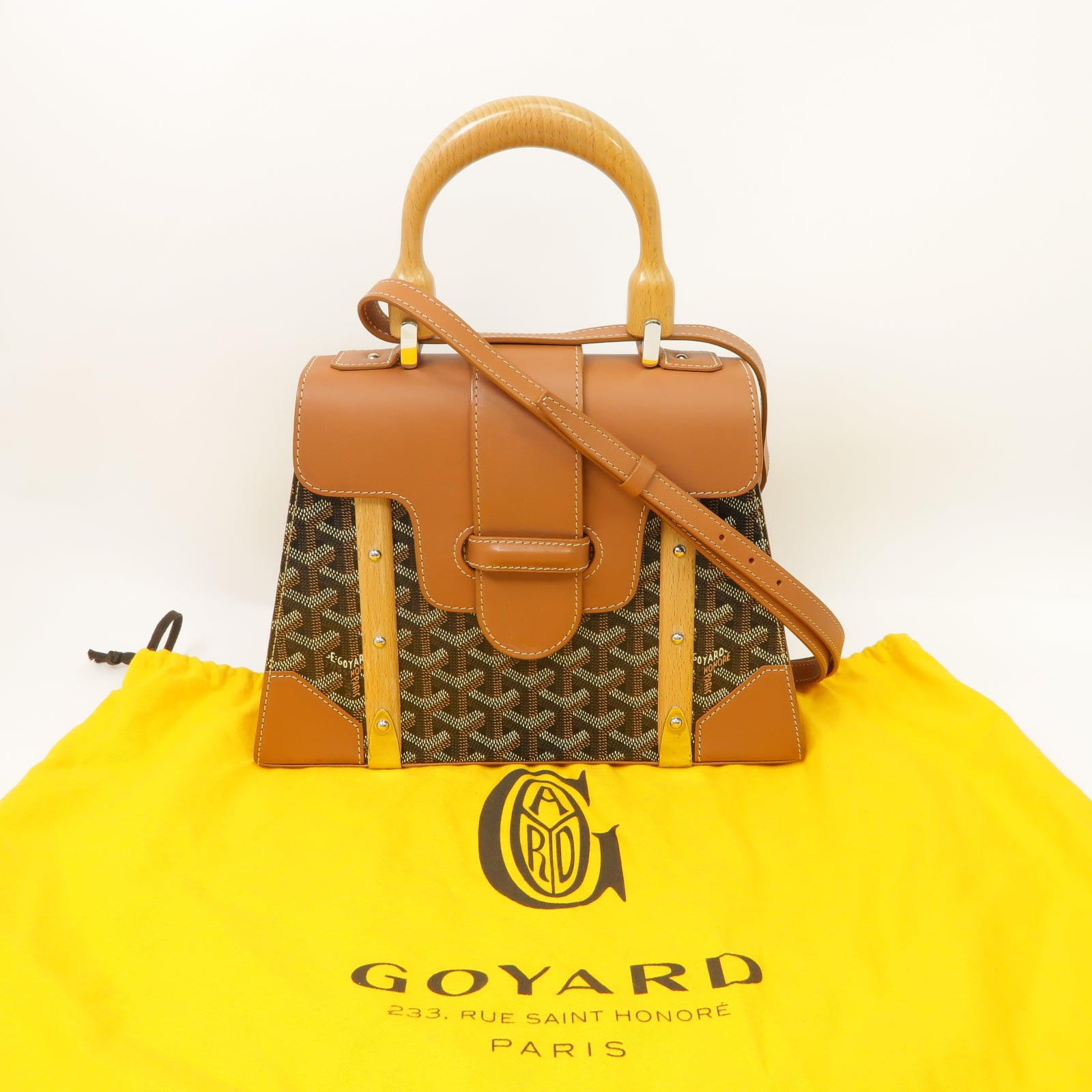 GOYARD 皮革/塗層帆布Saigon PM銀扣手挽肩背兩用袋黑色/啡色