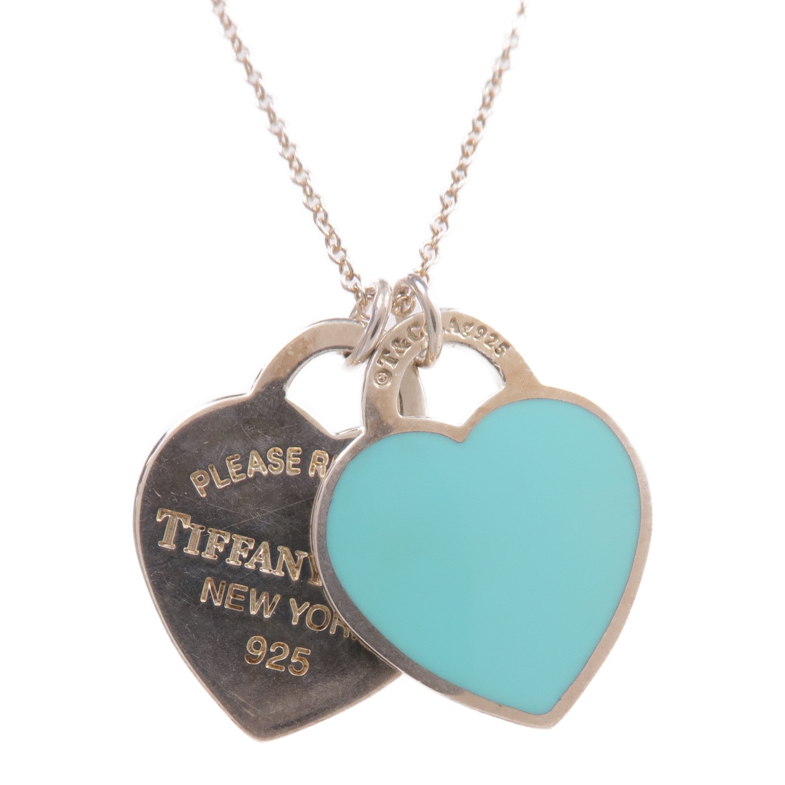 TIFFANY＆CO 925純銀Return To Tiffany Blue Double Heart Tag Pendant項鍊