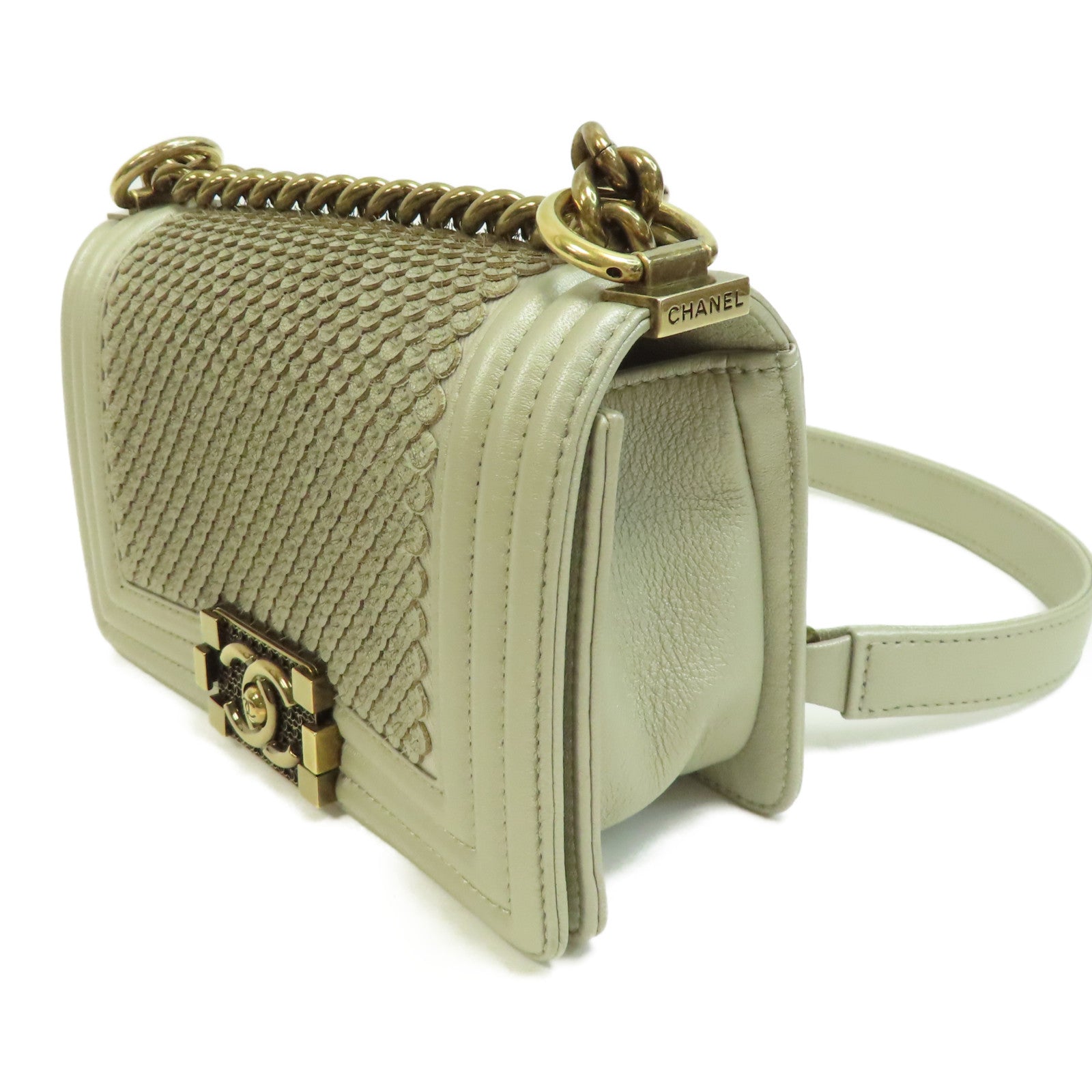 CHANEL 【激減優惠】羊皮皮革Chain Shoulder金扣鏈帶肩背袋金色