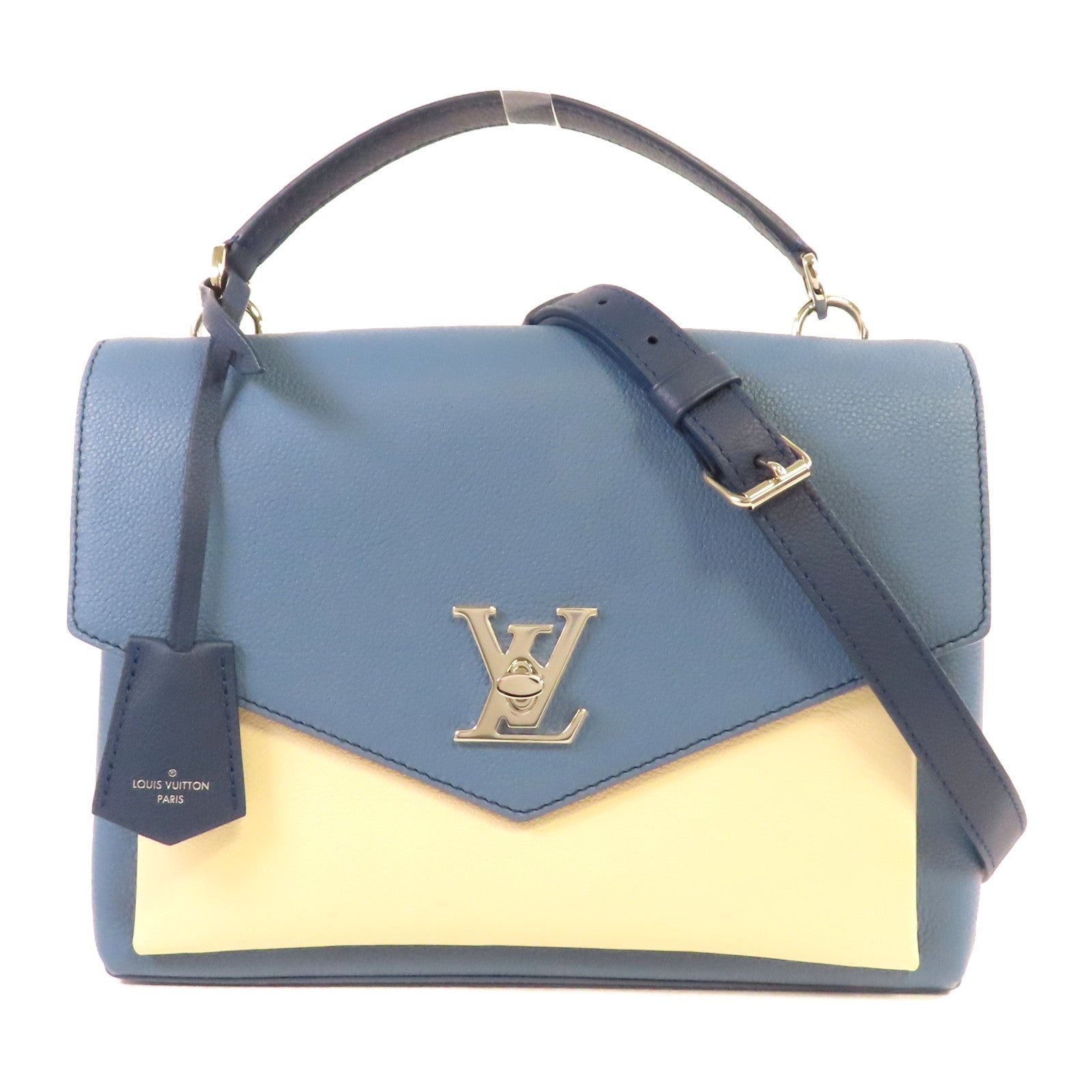 LOUIS VUITTON 【激減優惠】牛皮皮革My Lockme銀扣手挽肩背兩用袋藍色/白色
