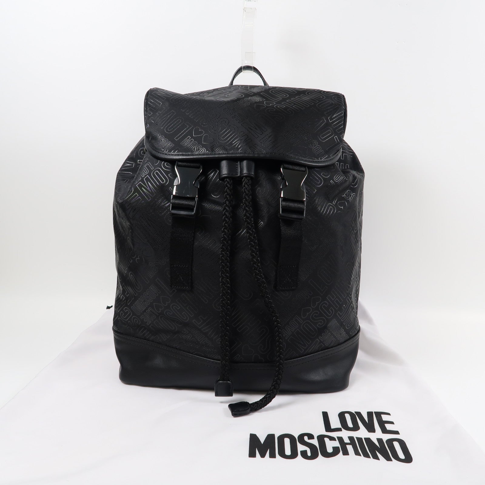 MOSCHINO 尼龍Backpack銀扣背包黑色