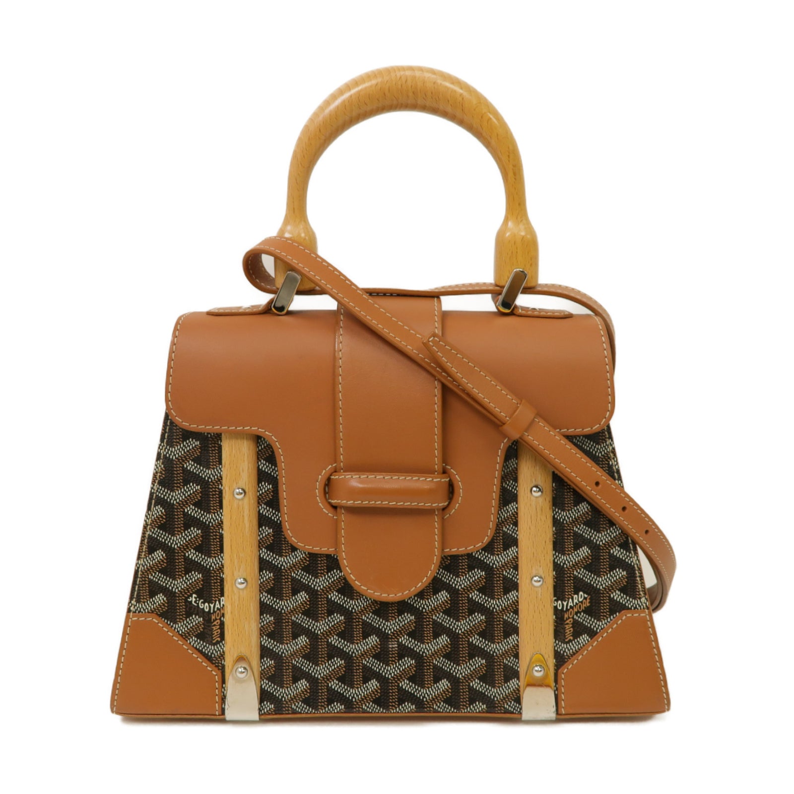 GOYARD 皮革/塗層帆布Saigon PM銀扣手挽肩背兩用袋黑色/啡色