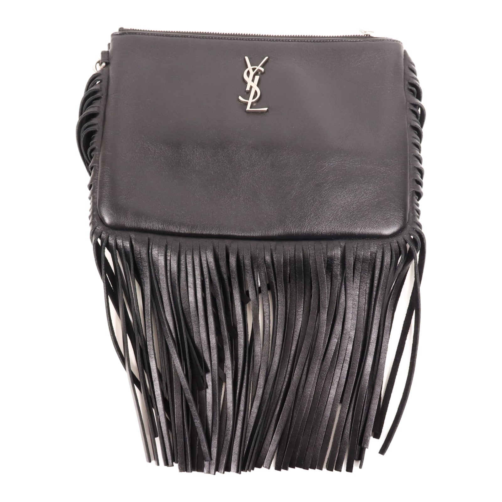 SAINT LAURENT 羊皮皮革Hand Bag銀扣手拿包