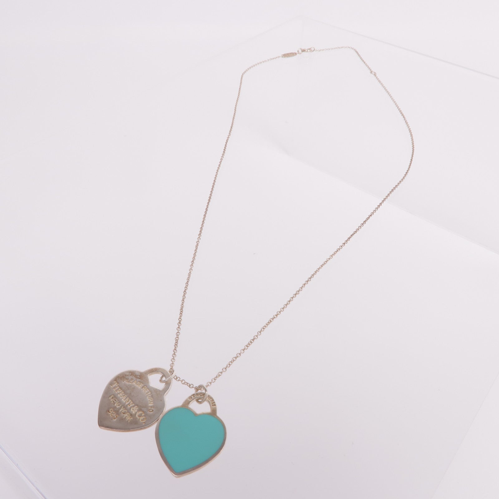 TIFFANY＆CO 925純銀Return To Tiffany Blue Double Heart Tag Pendant項鍊