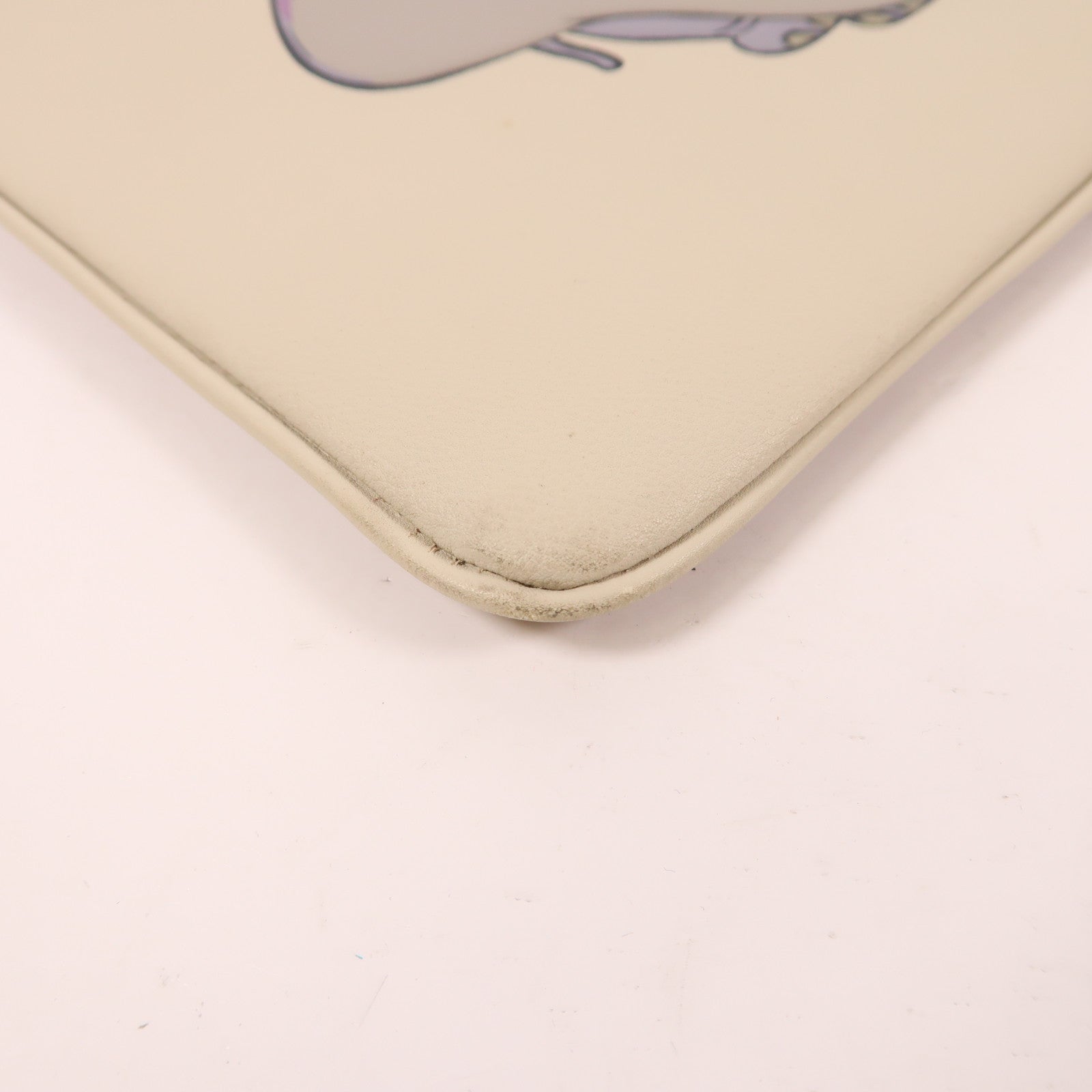 COACH GHW Clutch Bag Pouch Calfskin Leather White/Brown
