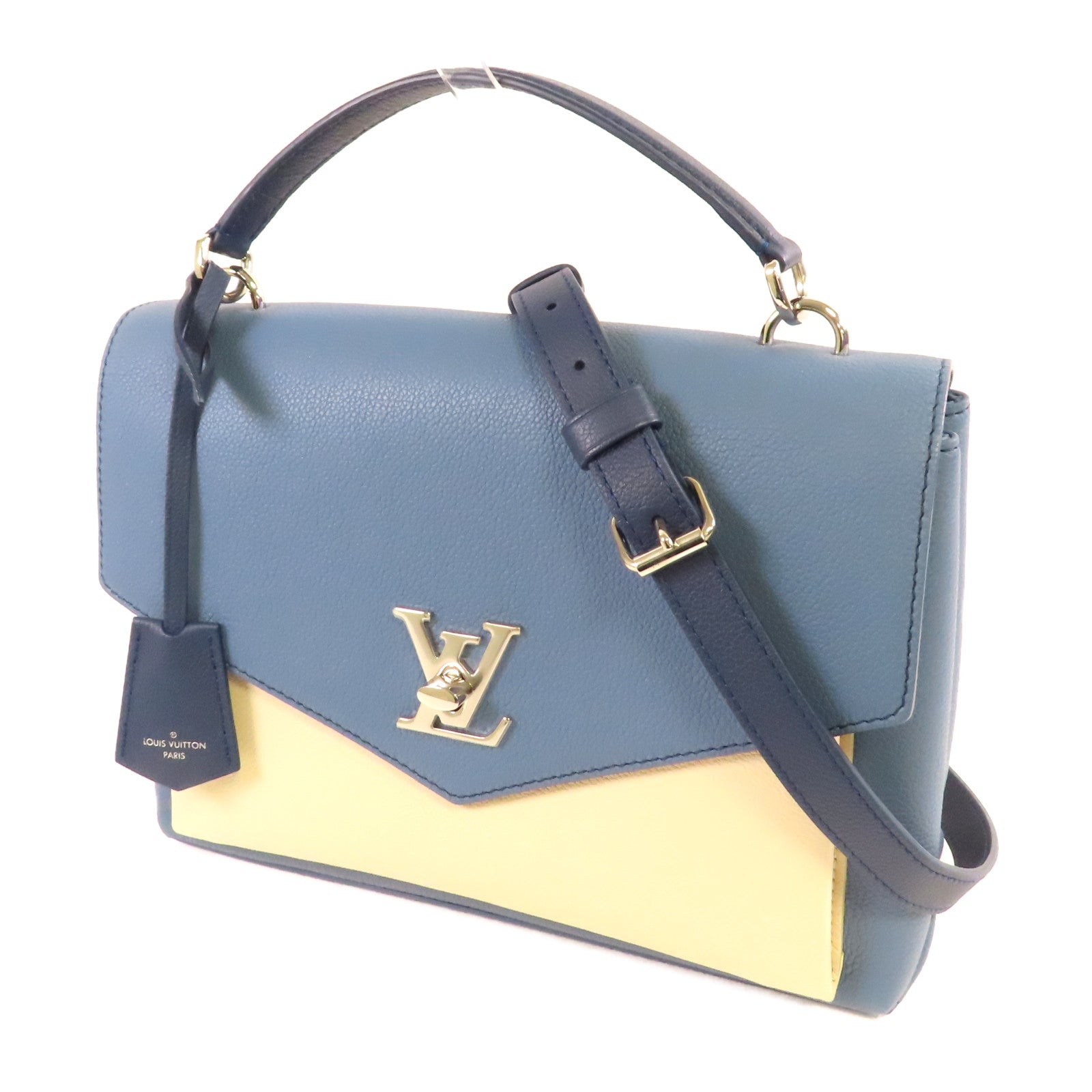 LOUIS VUITTON 【激減優惠】牛皮皮革My Lockme銀扣手挽肩背兩用袋藍色/白色
