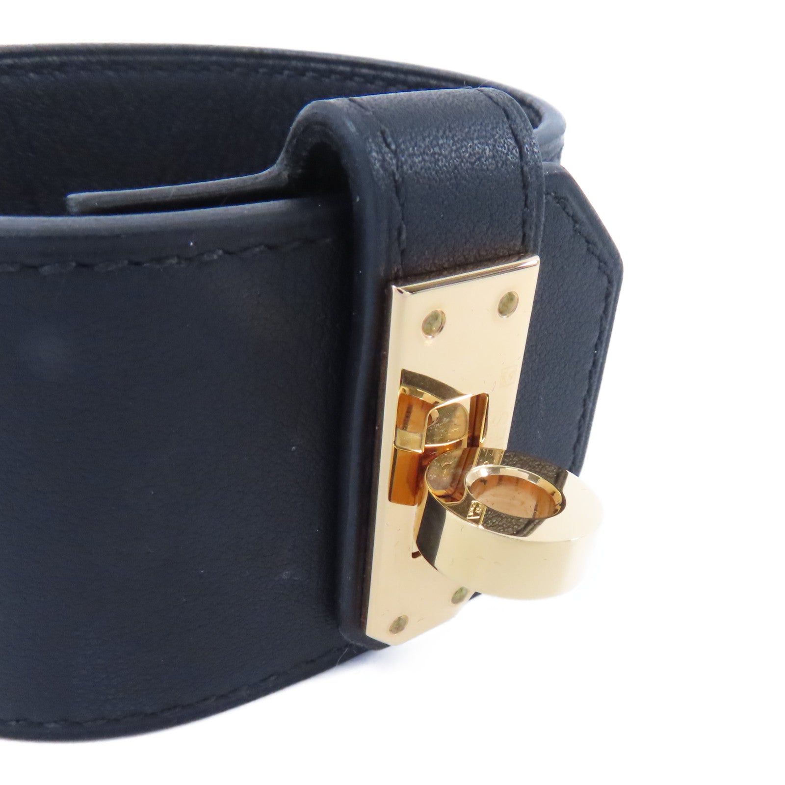 HERMES 牛皮皮革Bracelet金扣手鐲89 Noir/黑色
