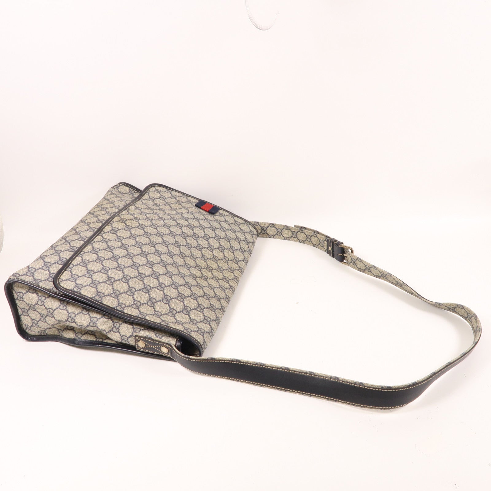 GUCCI 塗層帆布Shoulder Bag肩背袋藍色/啡色