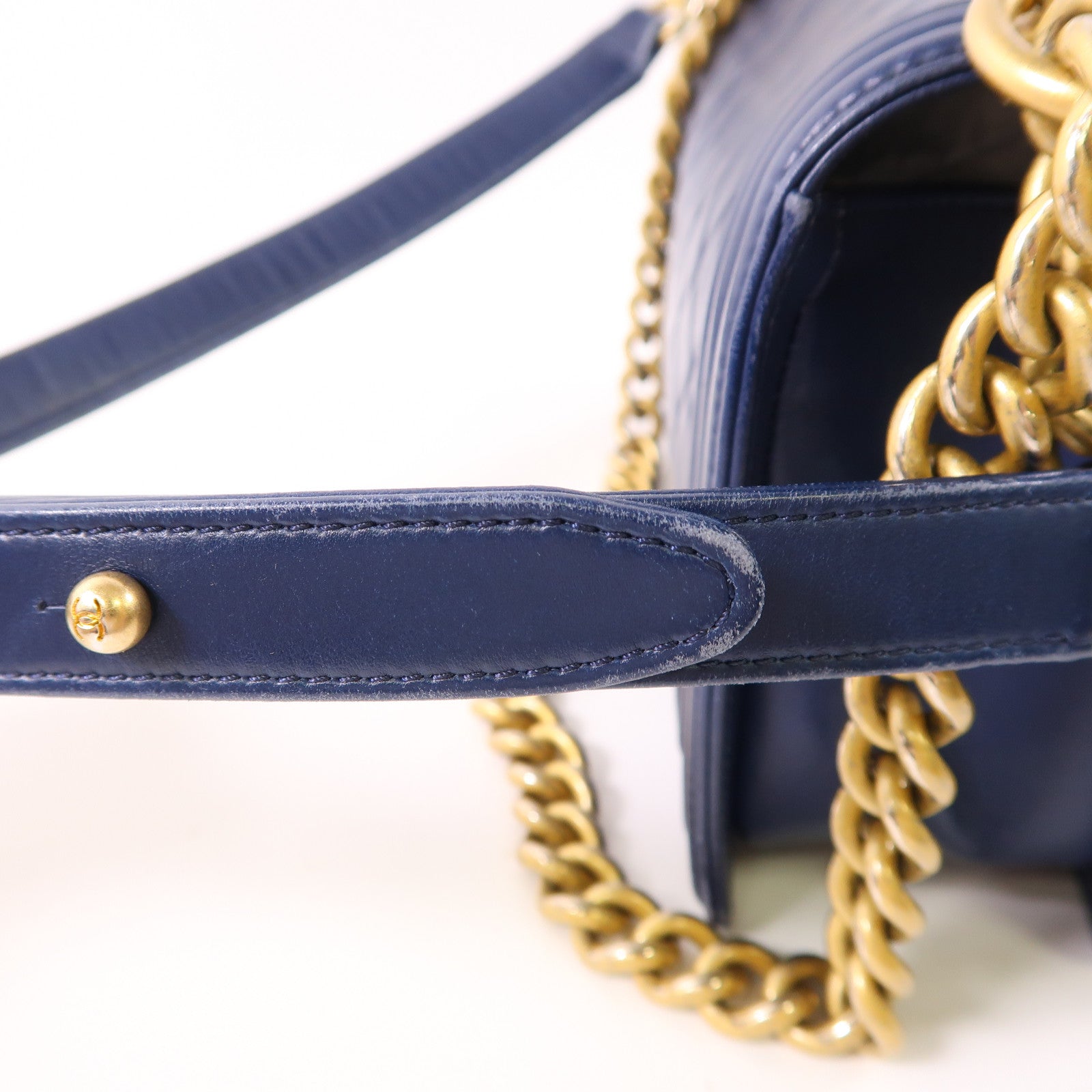 CHANEL CC ¢ÕHW Boy 25cm Chain Shoulder Bag Lambskin Leather Navy