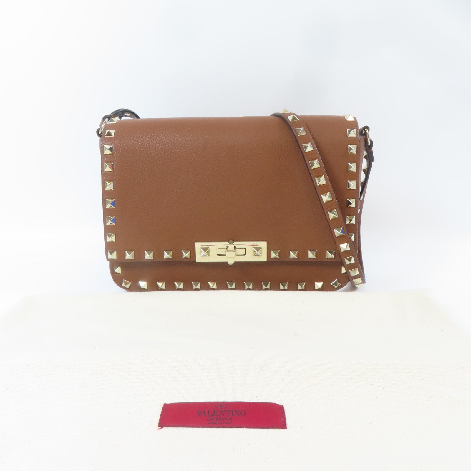 Valentino 牛皮皮革Shoulder Bag金扣肩背袋啡色