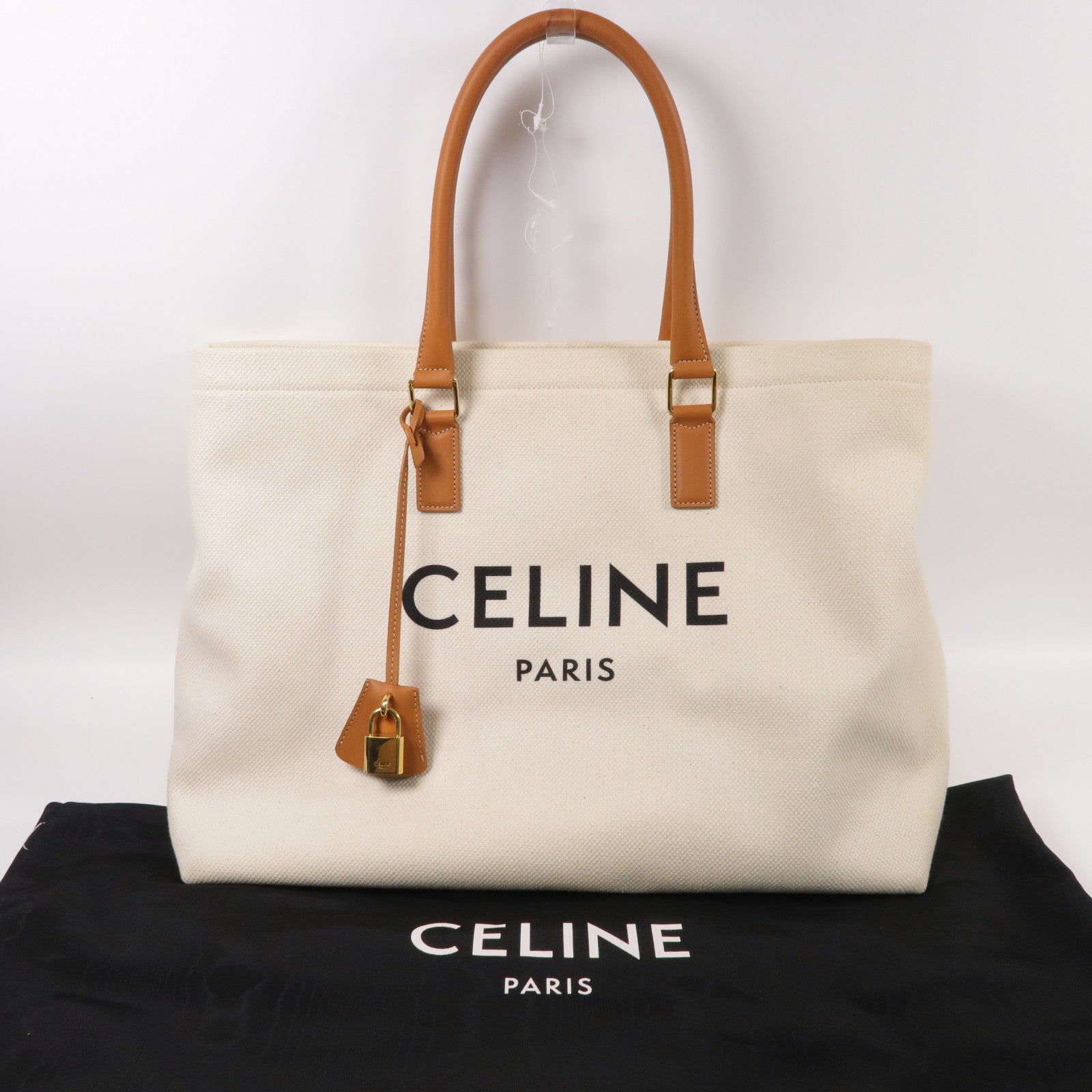 CELINE 帆布Shoulder Bag金扣肩背袋白色