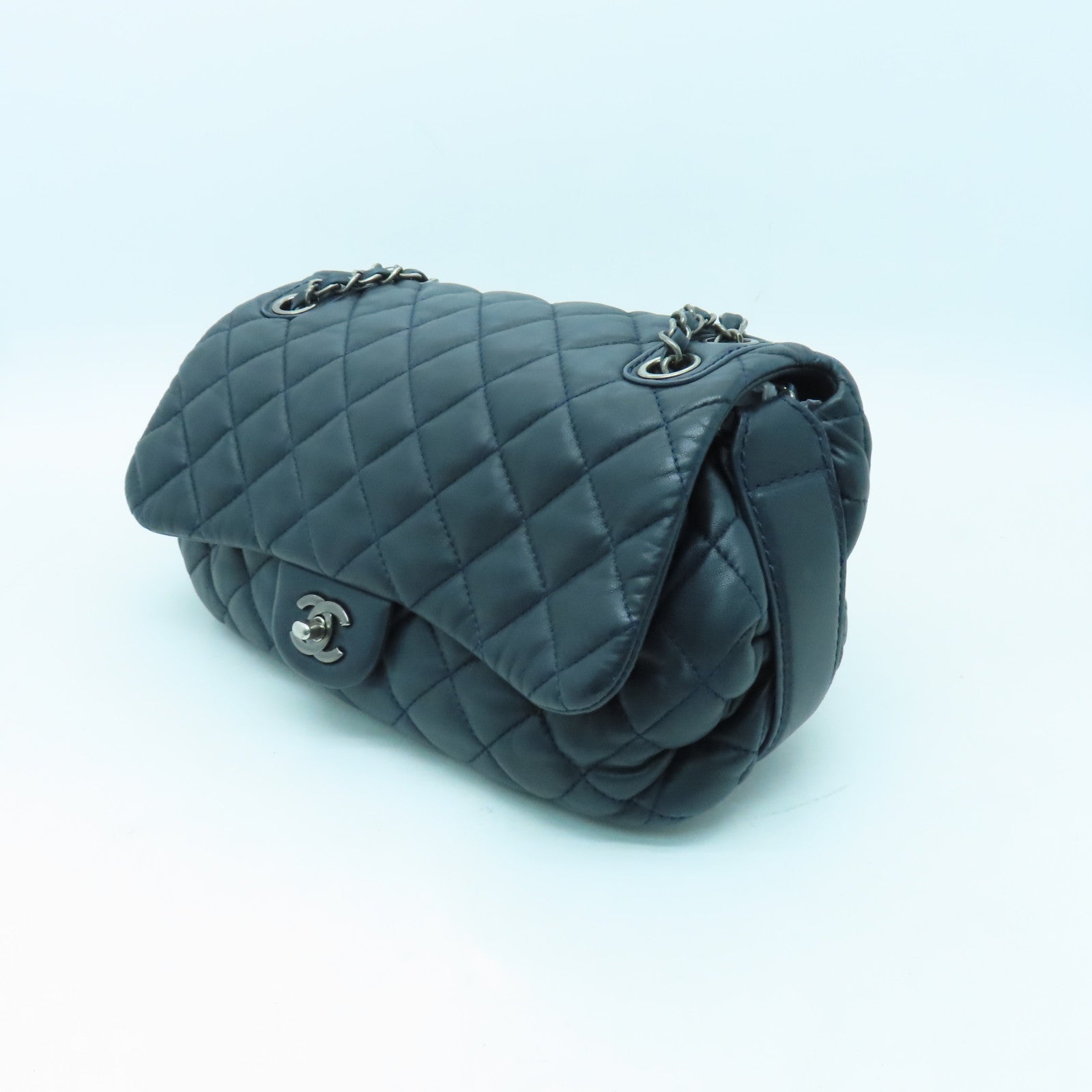 CHANEL **【清倉大減價】菱格皮革Shoulder Bag銀扣肩背袋藍色
