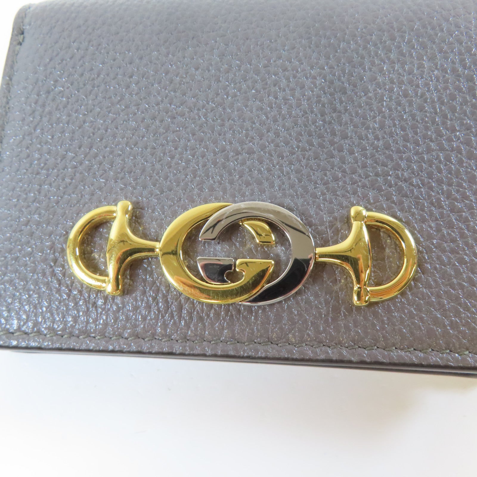GUCCI 【激減優惠】牛皮皮革Bifold Wallet金扣/銀扣錢包灰色